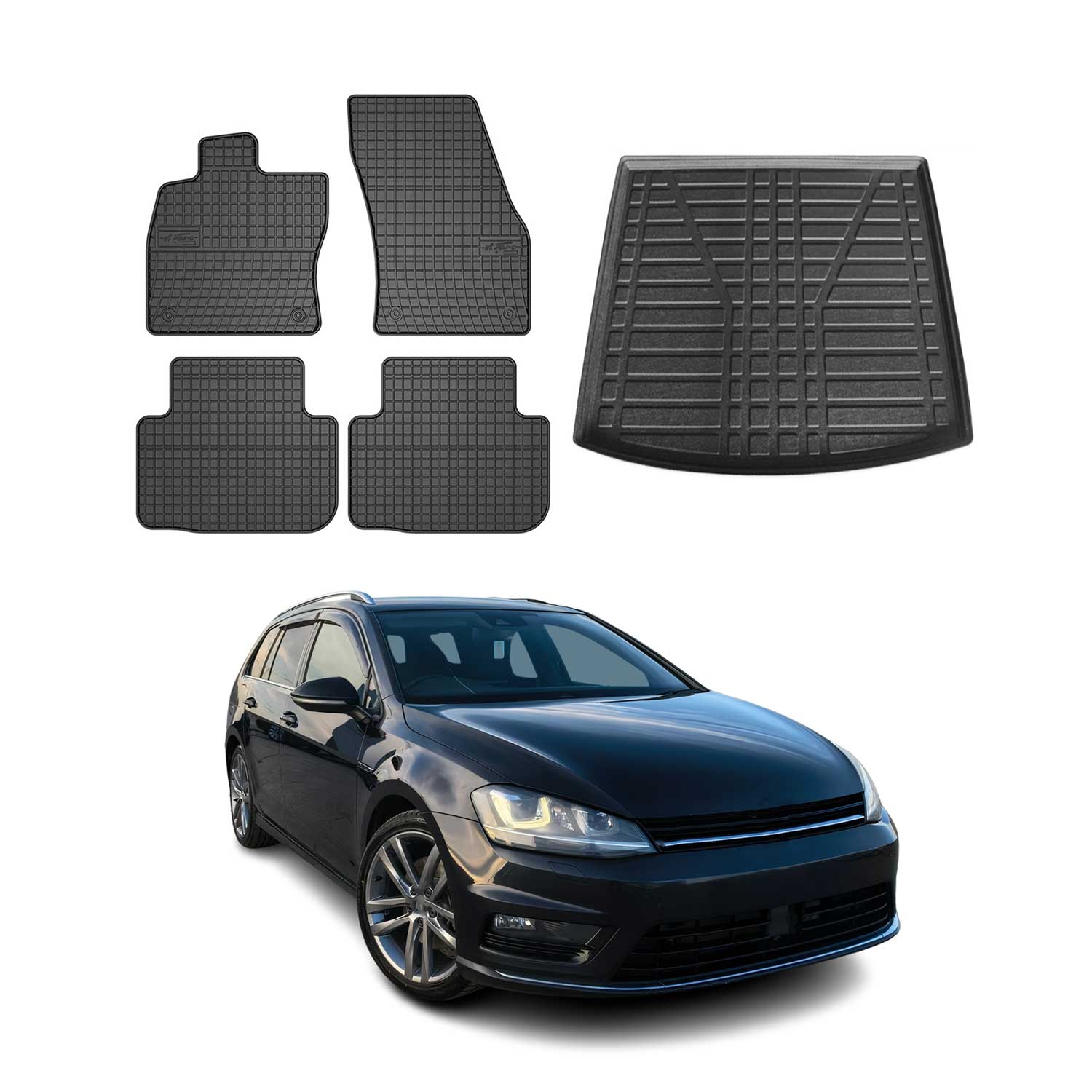 2015-2019 VW Golf SportWagen Floor Mats & Cargo Liner Full Set All Weather Black