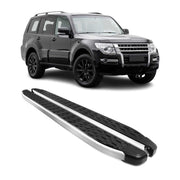 2007-2021 Mitsubishi Pajero V80 Running Boards Side Steps Silver & Black