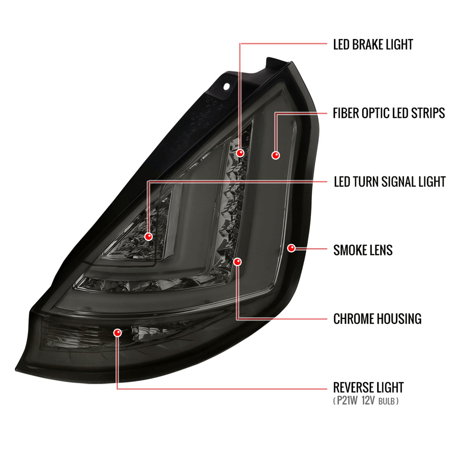 2014-2019 Ford Fiesta Hatchback LED Bar Tail Lights Chrome/Smoke Lens