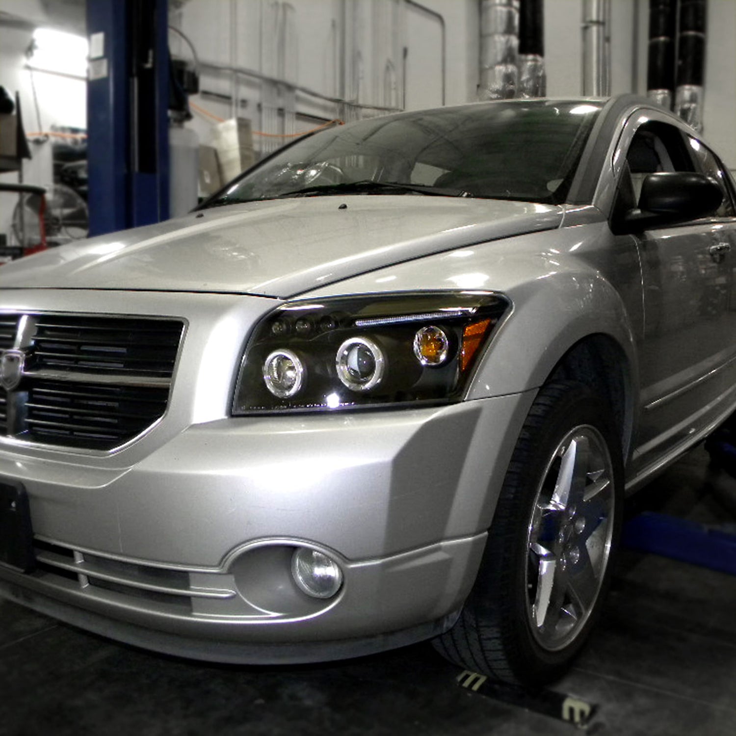 2007-2012 Dodge Caliber Dual Halo Projector Headlights Matte Black/Clear Lens