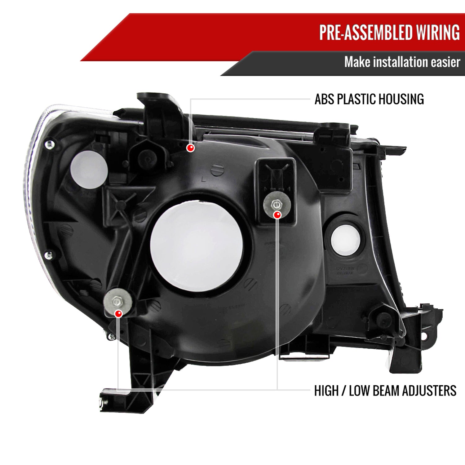 2005-2011 Toyota Tacoma Factory Style Headlights Matte Black/Clear Lens