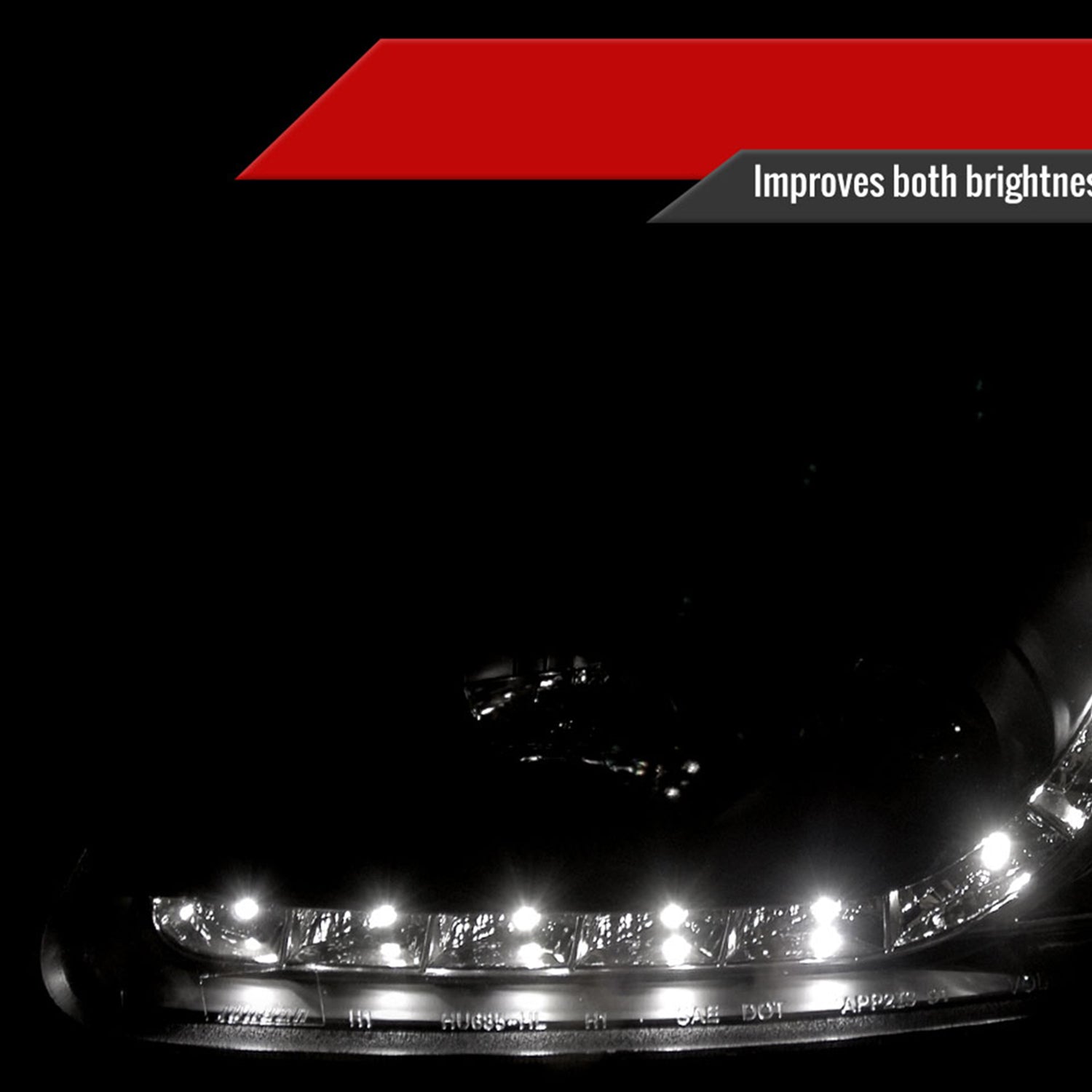 1996-1998 Honda Civic Projector Headlights R8 LED Light Strip Matt Black