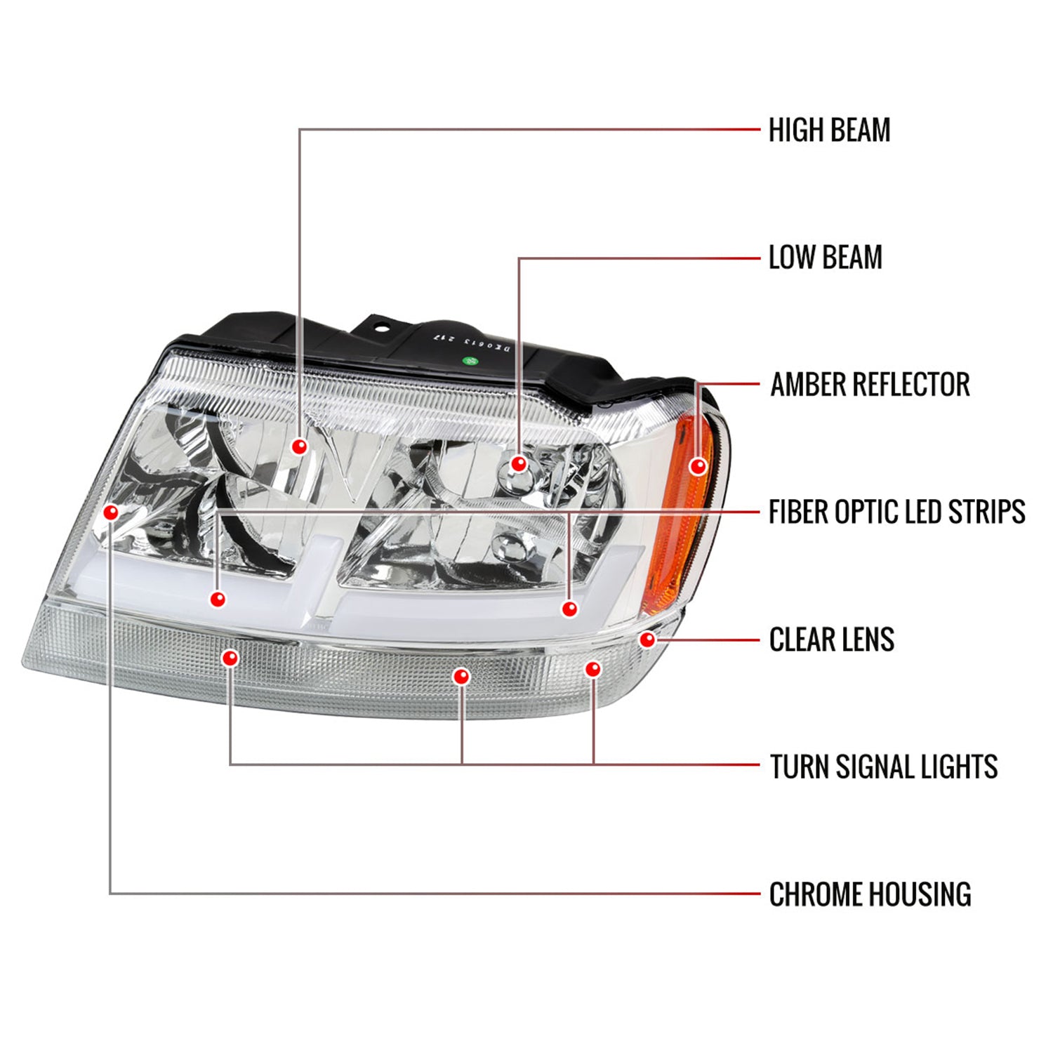 1999-2004 Jeep Grand Cherokee Factory Dual LED Bar Headlights Chrome/Clear