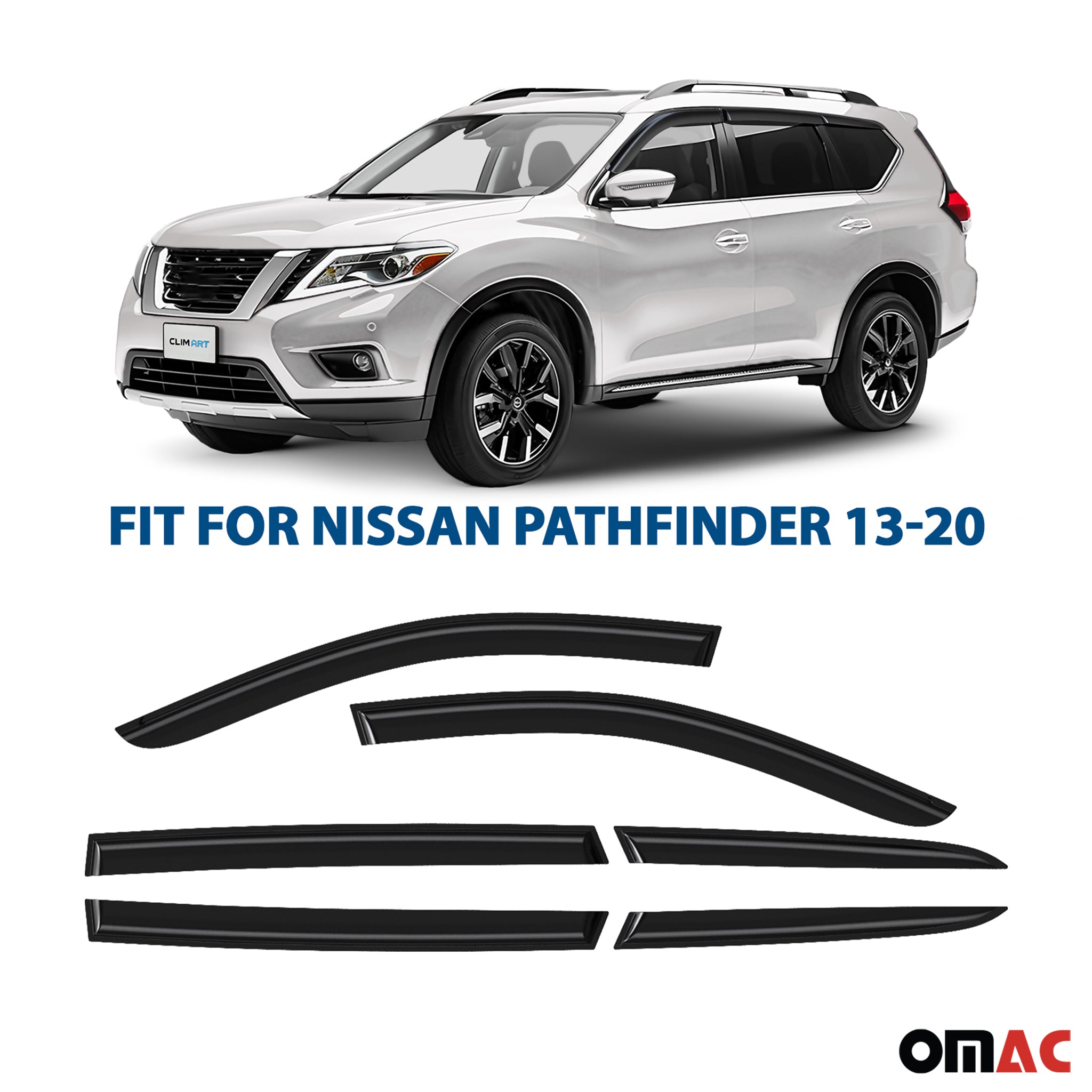 Clim Art Wind Deflectors for Nissan Pathfinder 2013-2020 Shatterproof Smoke 6x