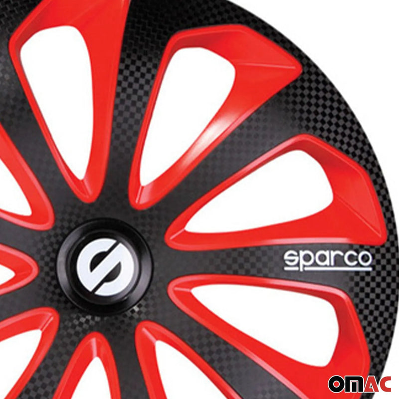 Sicilia Hub Caps Wheel Cover 15" Black Carbon & Red Full Set 4 pcs.