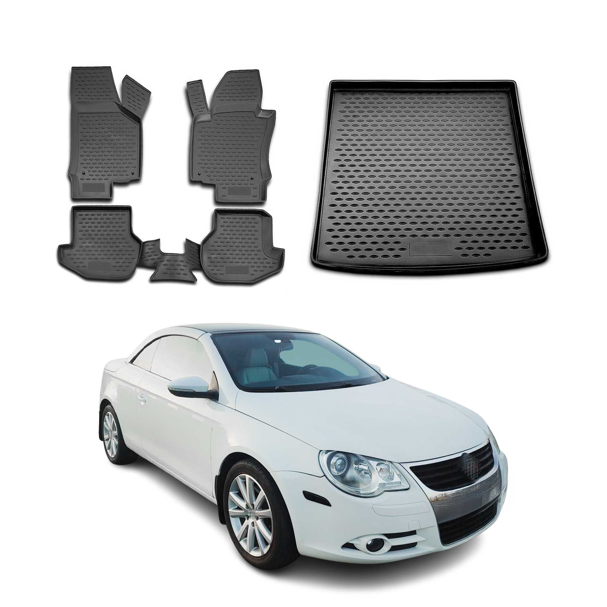2007-2016 VW EOS Floor Mats & Cargo Liner Full Set All Weather Black