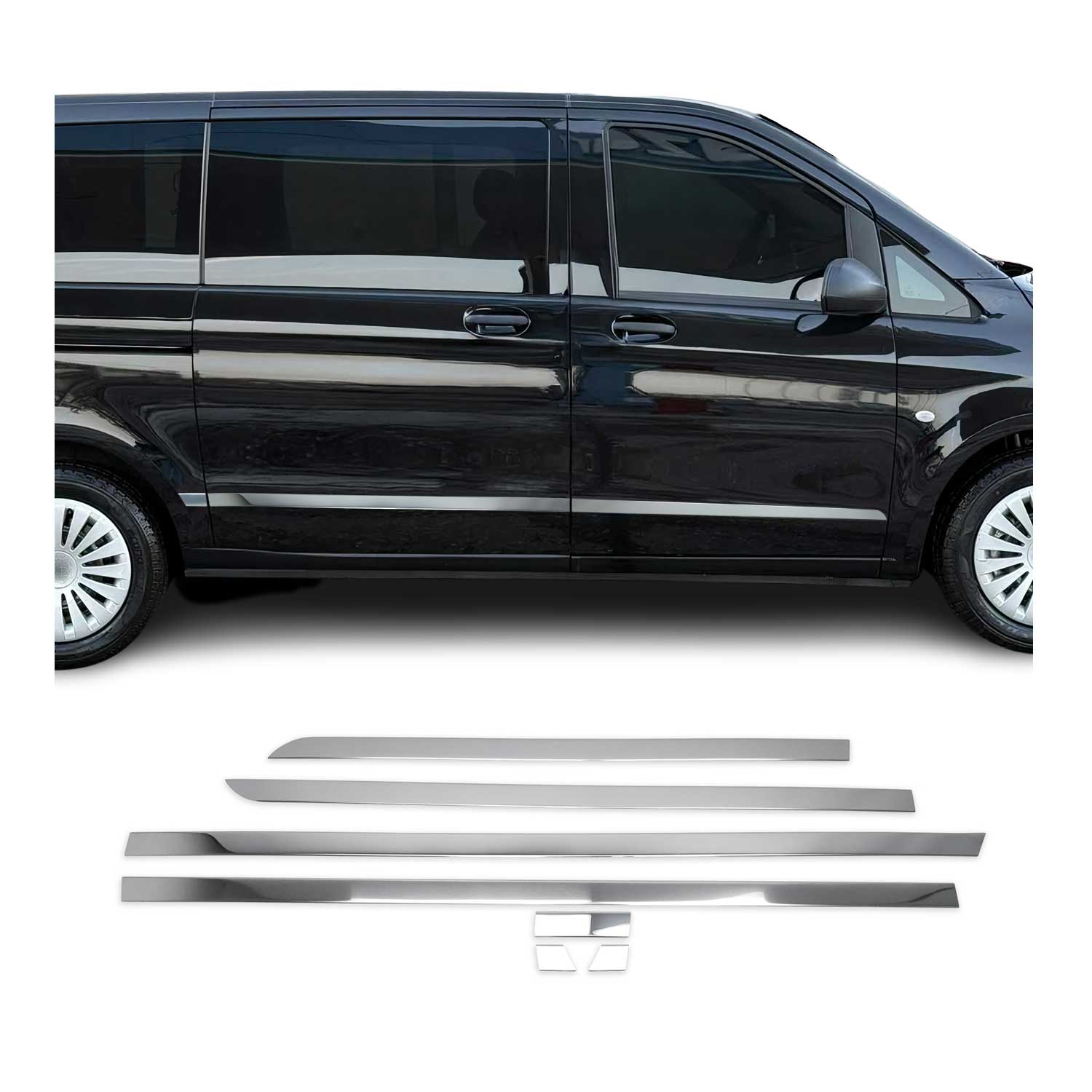 2016-2024 Mercedes Metris Short WB Side Door Molding Trim Skirt Garnish Stainless Steel