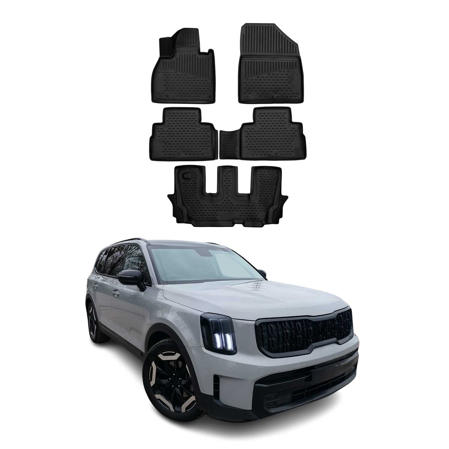 2020-2025 Kia Telluride Floor Mats Liners Full Set All Weather Black