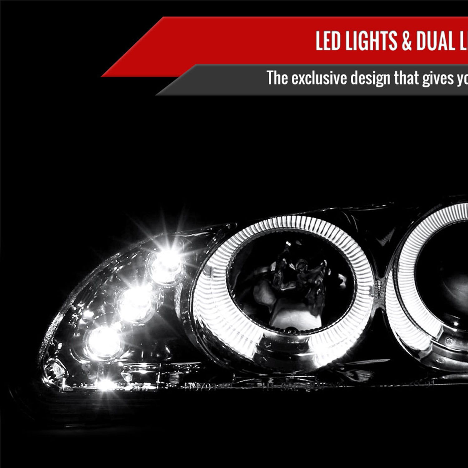 1992-1995 Honda Civic Dual Halo Projector Headlights Chrome/Clear Lens