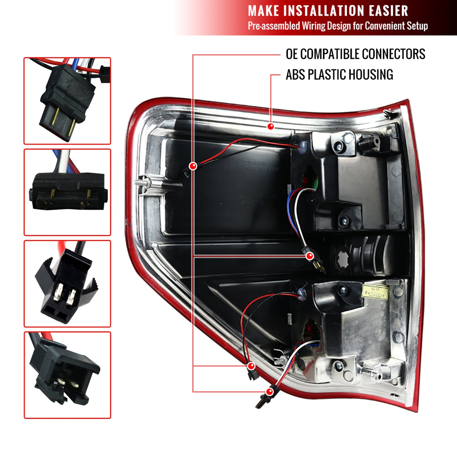 2009-2014 Ford F-150 LED Tail Lights - OZ Chrome Housing/Red Clear Lens