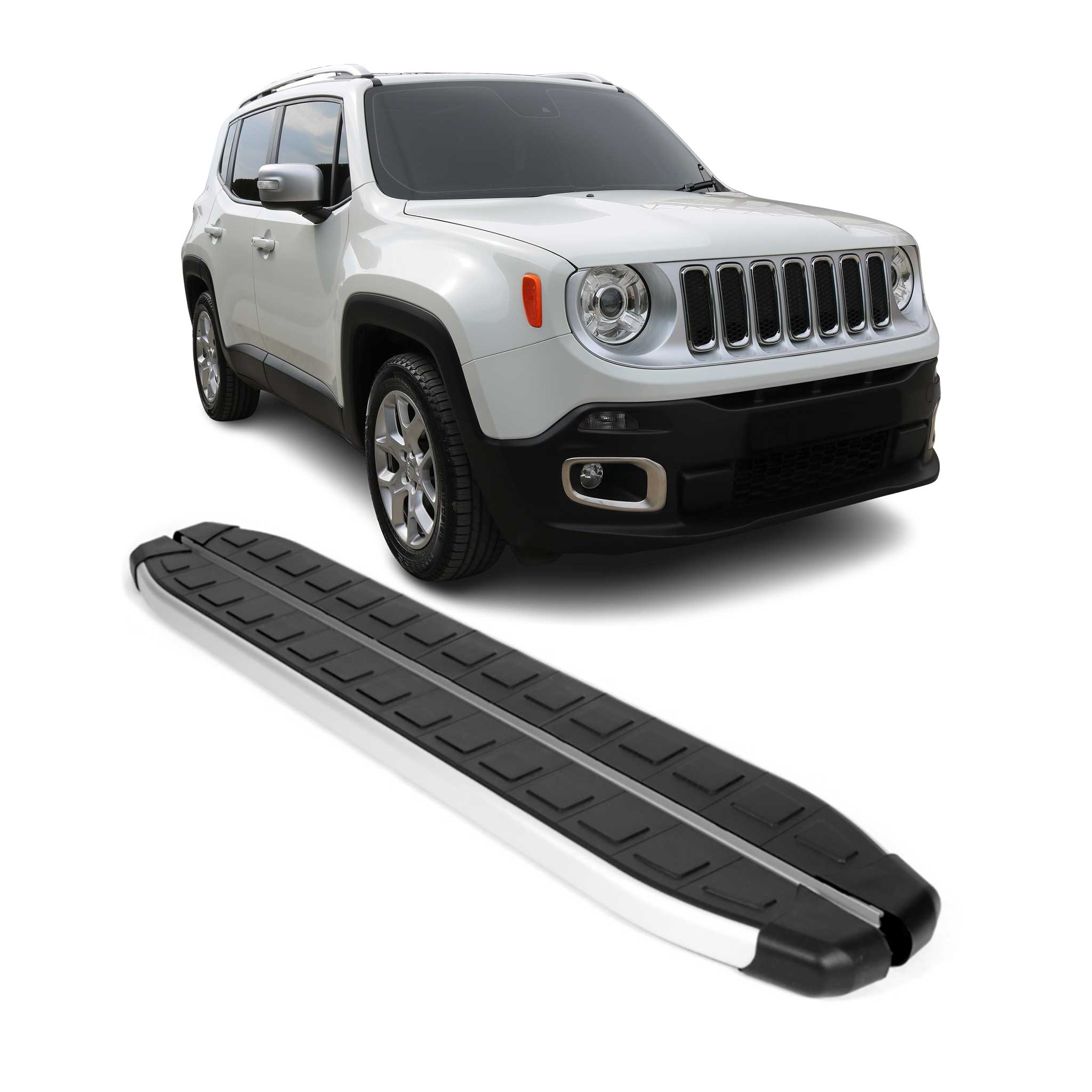 2015-2024 Jeep Renegade Running Boards Side Steps Silver & Black