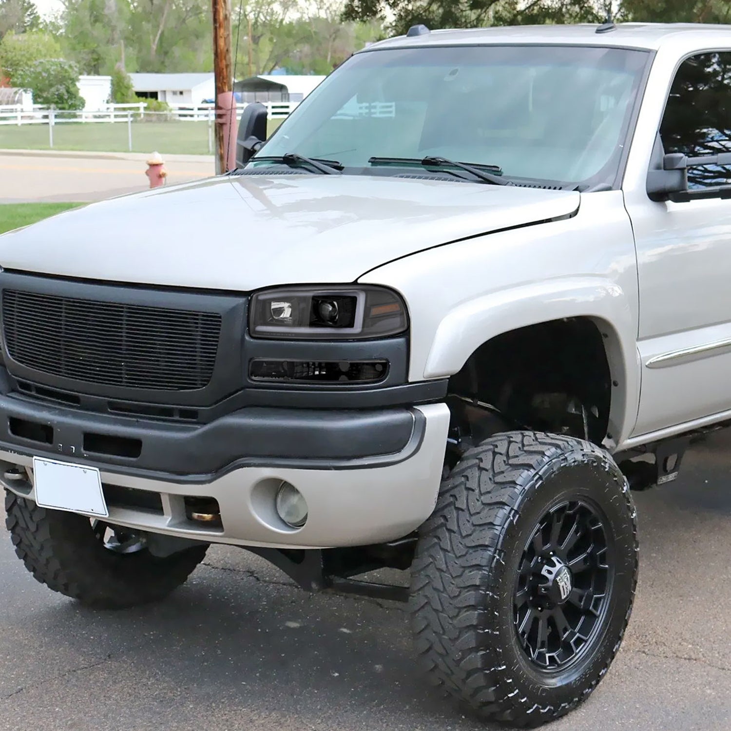 2000-2006 GMC Sierra/Denali/Yukon LED Strip Projector Headlights Glossy Black