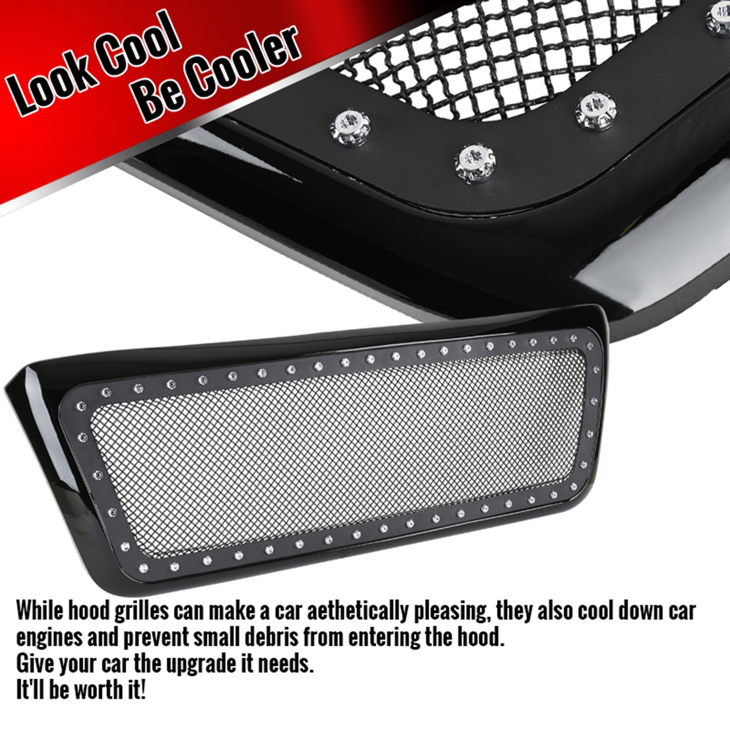2004-2008 Ford F-150/Lincoln Mark LT Black ABS Rivet Style Grille w/Steel Mesh