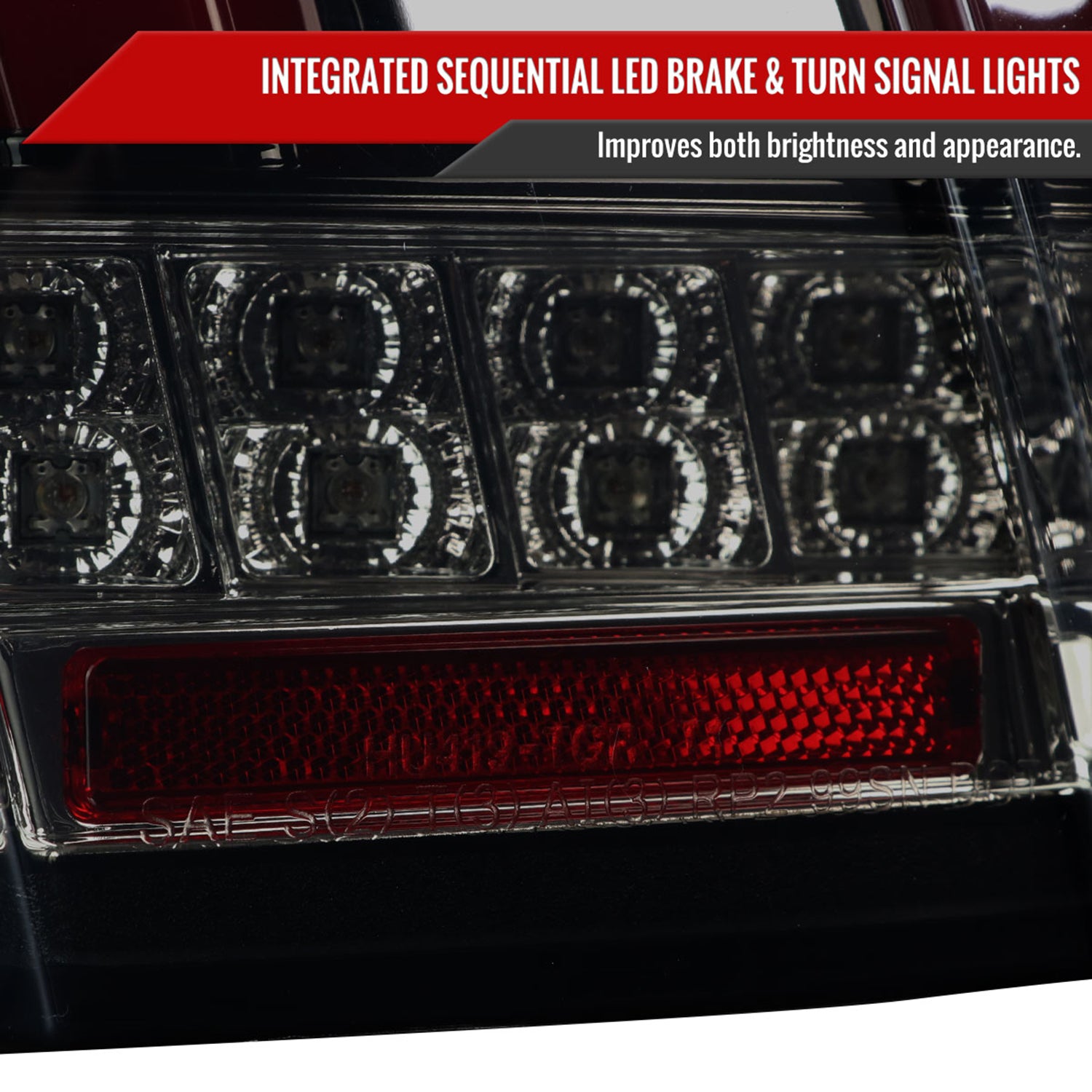 1999-2004 Ford Mustang Red Marker LED Tail Lights Glossy Black/Smoke