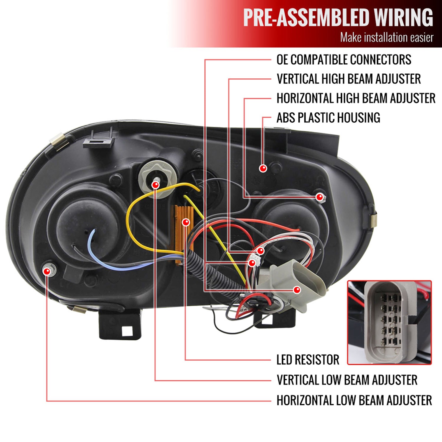 1999-2006 VW Golf Mk4 GTI/R32 Cabrio Headlights R8 LED Light&LED Signal Black
