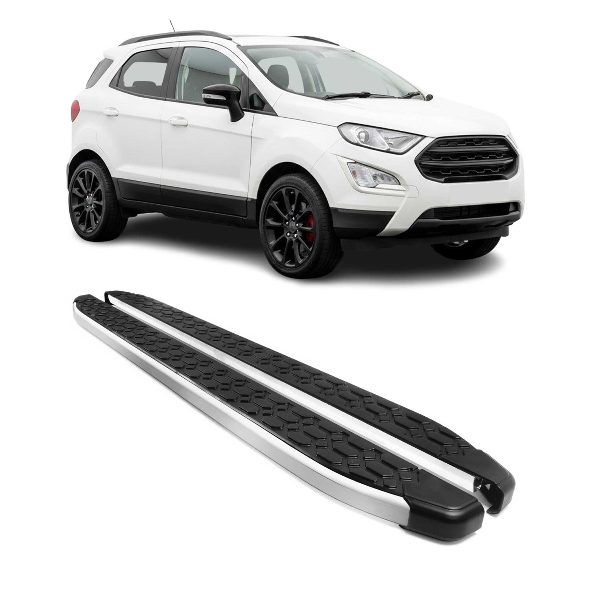 2013-2017 Ford EcoSport Running Boards Side Steps Silver & Black