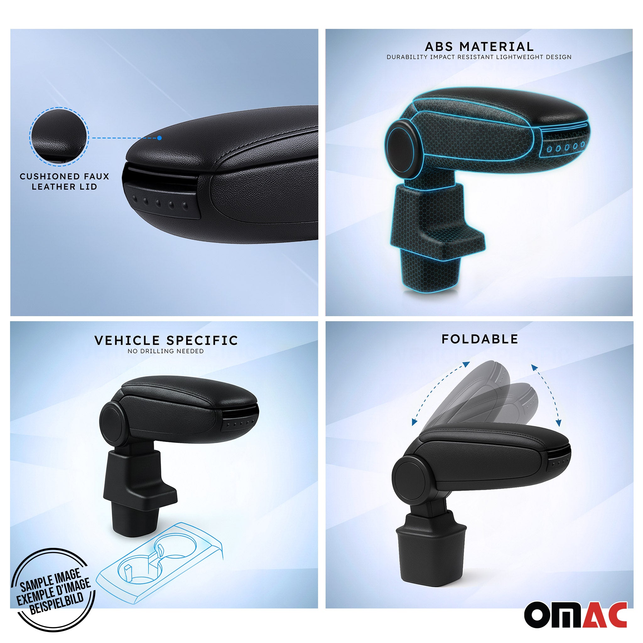 2011-2019 Ford Fiesta Black Center Console Armrest Plastic PU Leather 1Pc