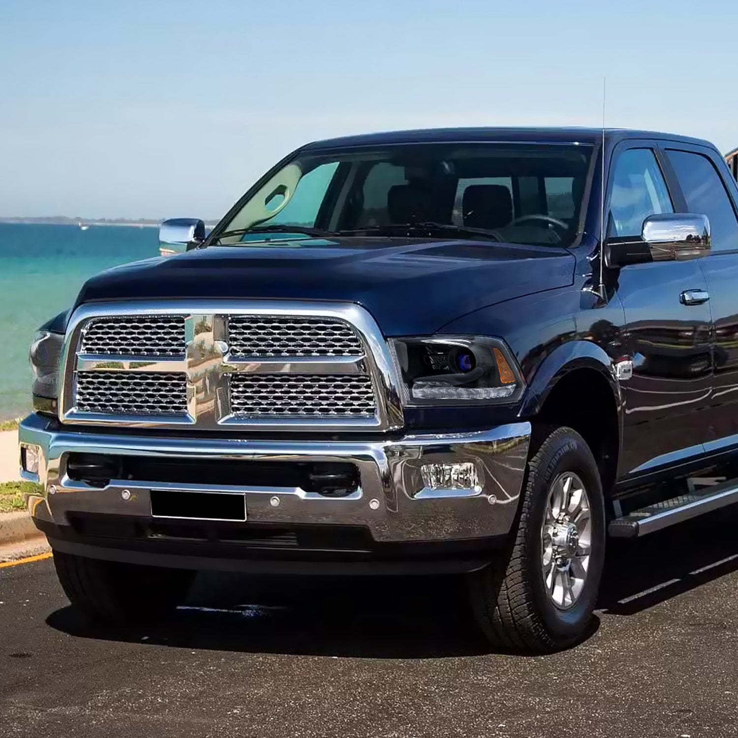 2013-2018 RAM 1500 2500 3500 LED Bar Signal Projector Headlights Black