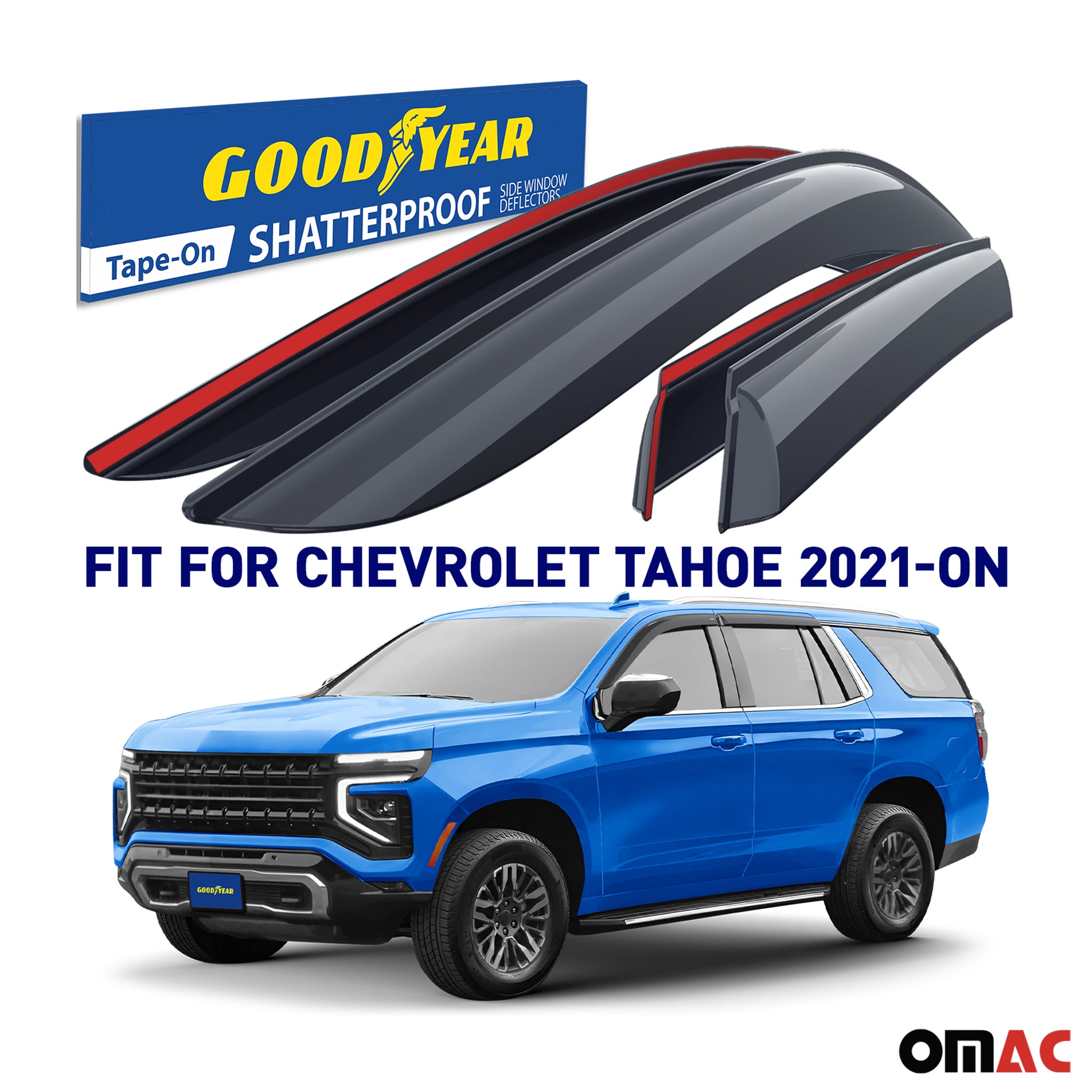 Goodyear Wind Deflectors for Chevrolet Tahoe 2021-2025 Tape-On Premium Smoke 4x