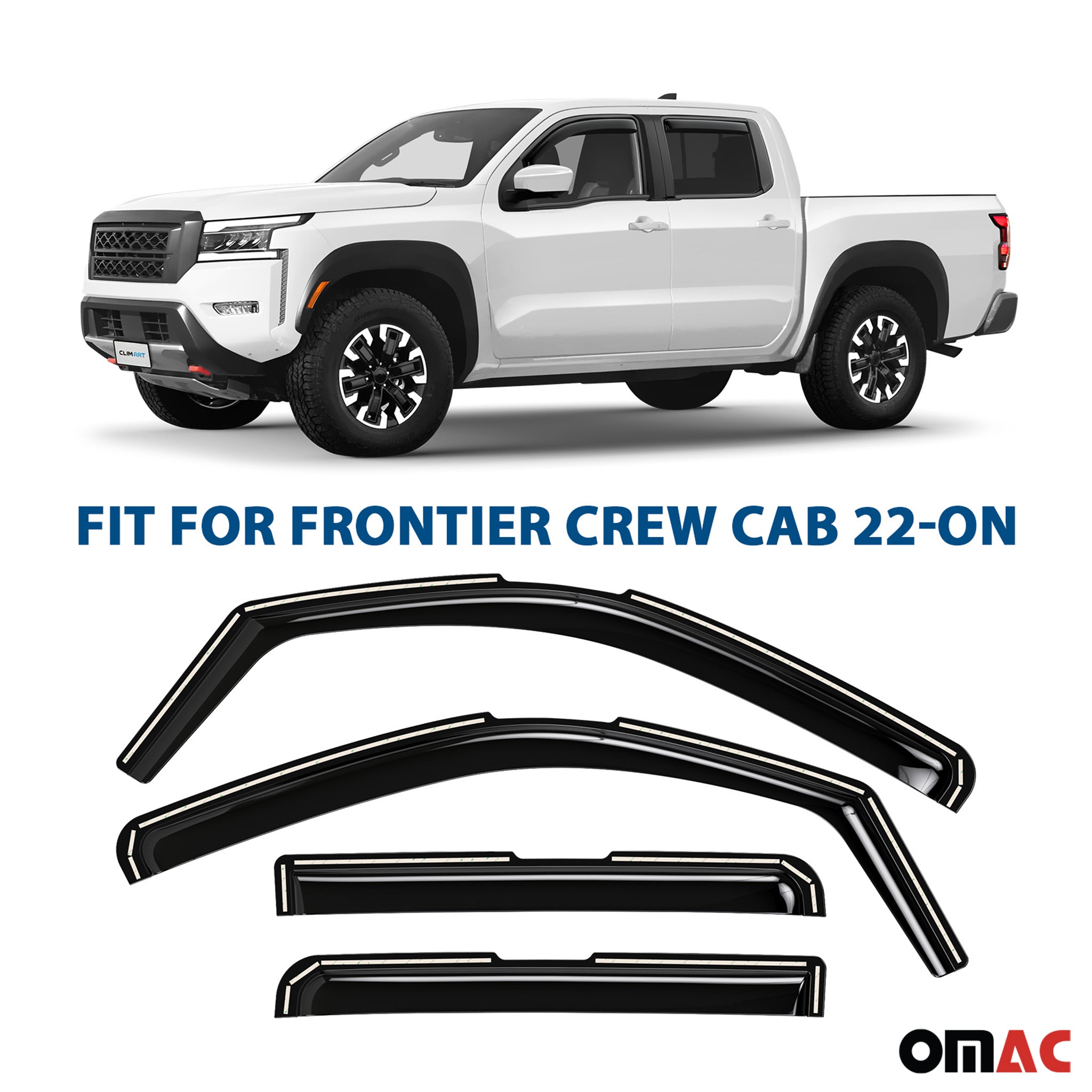 Clim Art Wind Deflectors for Nissan Frontier 2022-2025 Crew Cab Shatterproof 4x