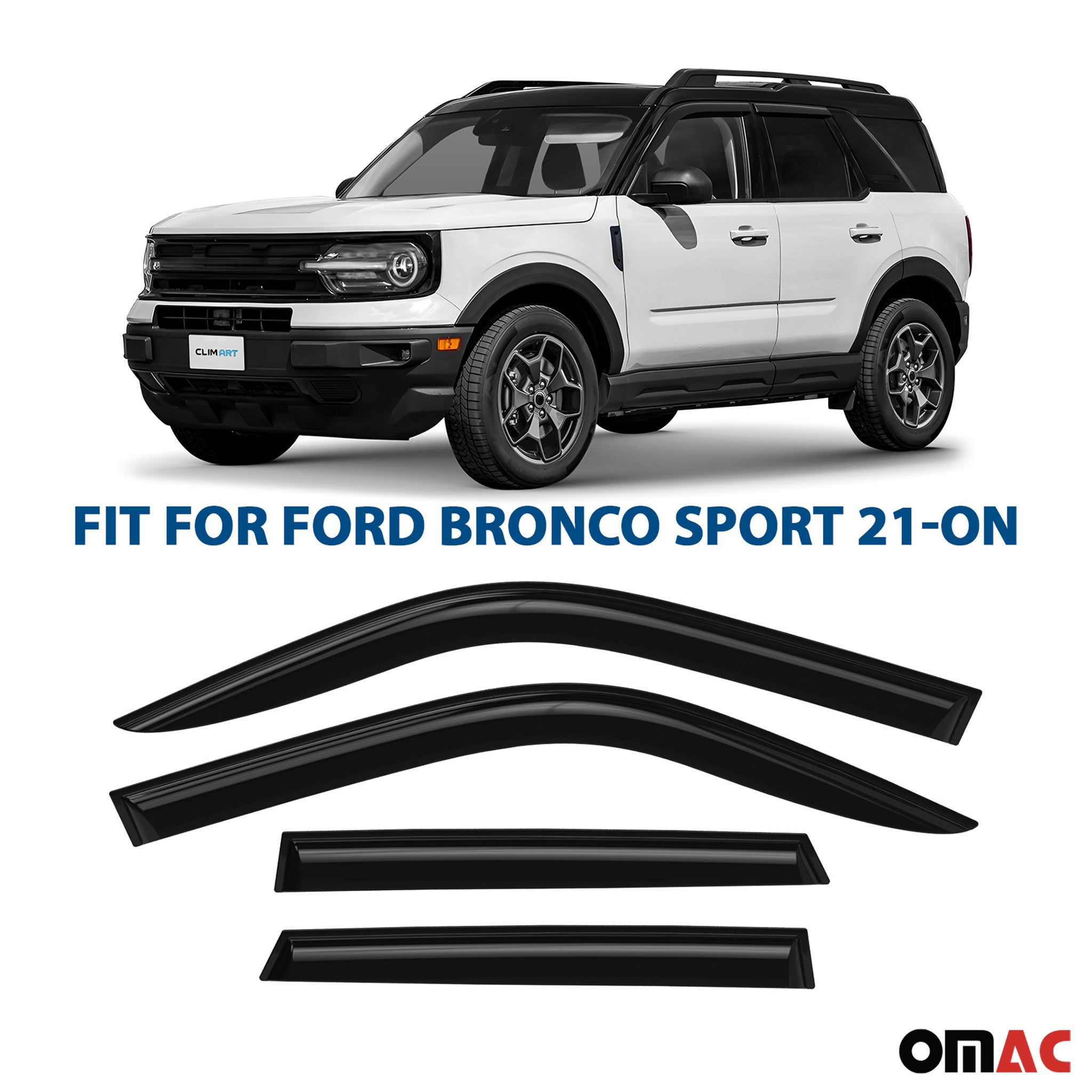 Clim Art Wind Deflectors for Ford Bronco Sport 2021-2025 Shatterproof Smoke 4x