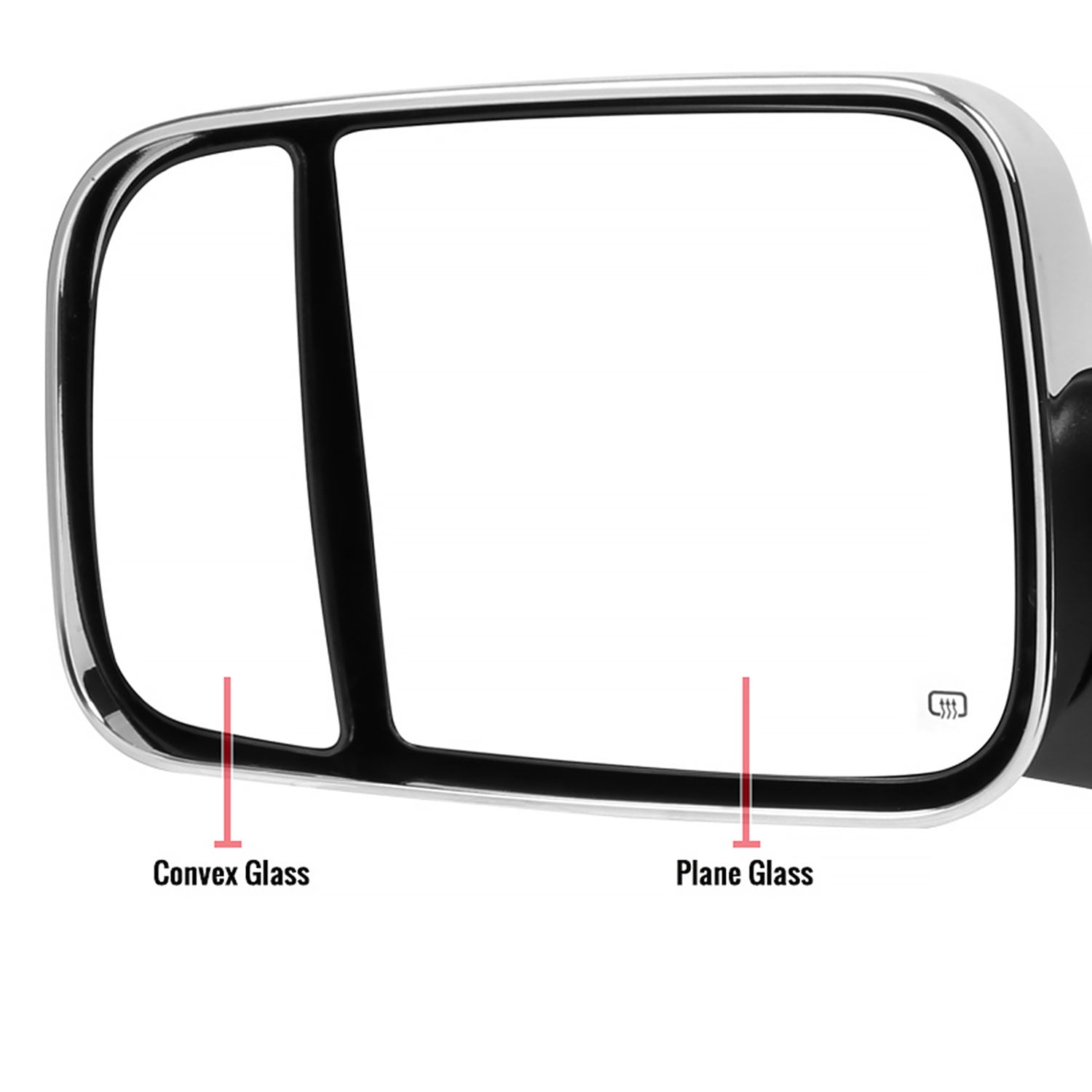 2009-2012 Dodge RAM 1500 Foldable Heated & Manual Chrome Towing Mirrors Clear