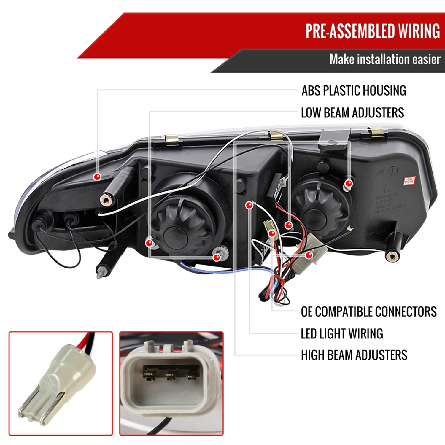 1997-2000 Dodge Avenger Chrysler Sebring Coupe Dual Halo Headlights Chrome