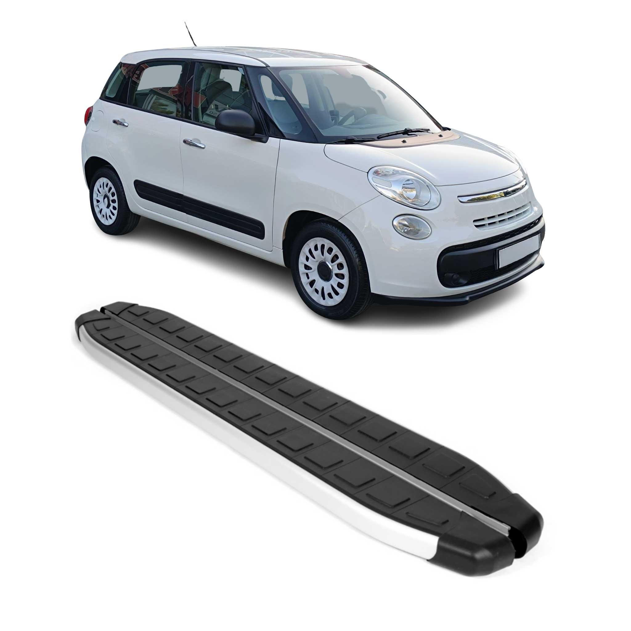 2014-2020 Fiat 500L Running Boards Side Steps Silver & Black