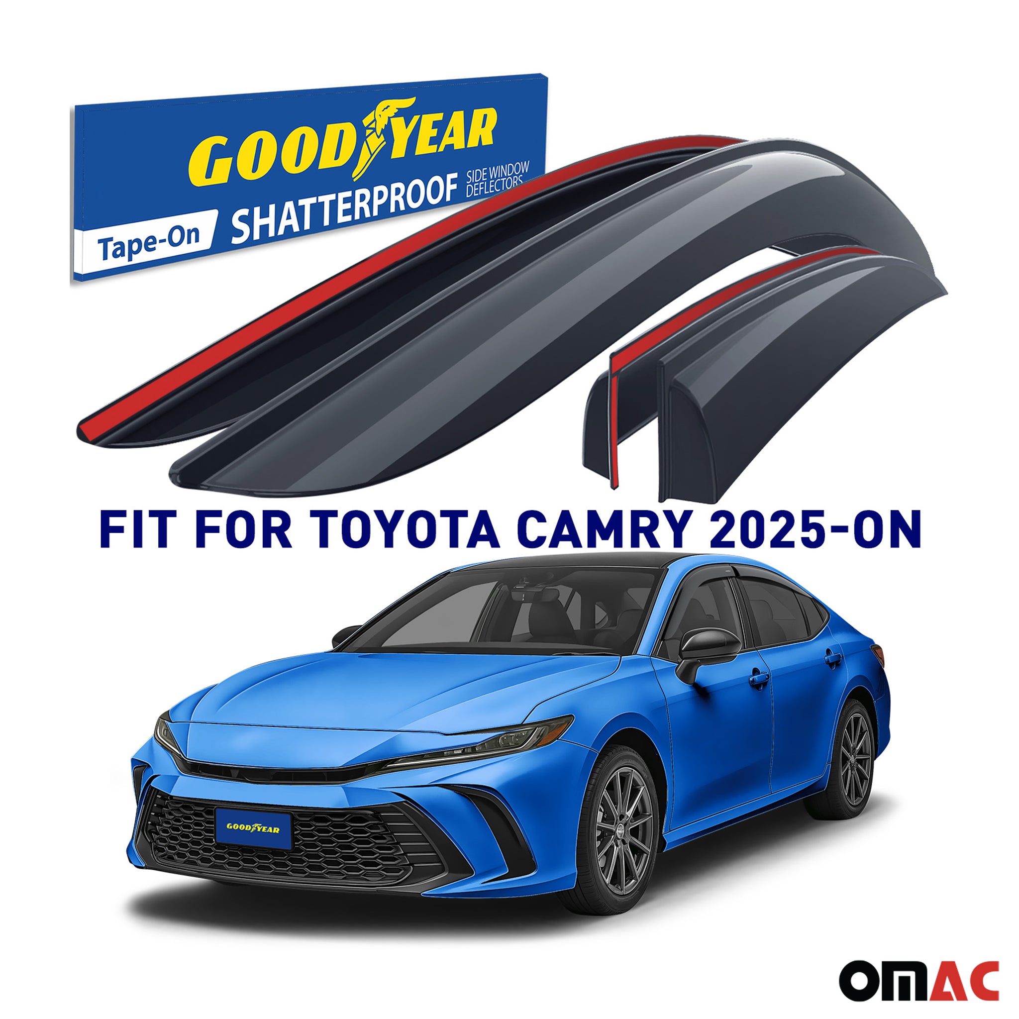 Goodyear Wind Deflectors for Toyota Camry 2025 Sedan Tape-On Premium Smoke 4 pcs