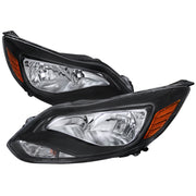 2012-2014 Ford Focus Factory Headlights w/Amber Reflectors Matt Black/Clear