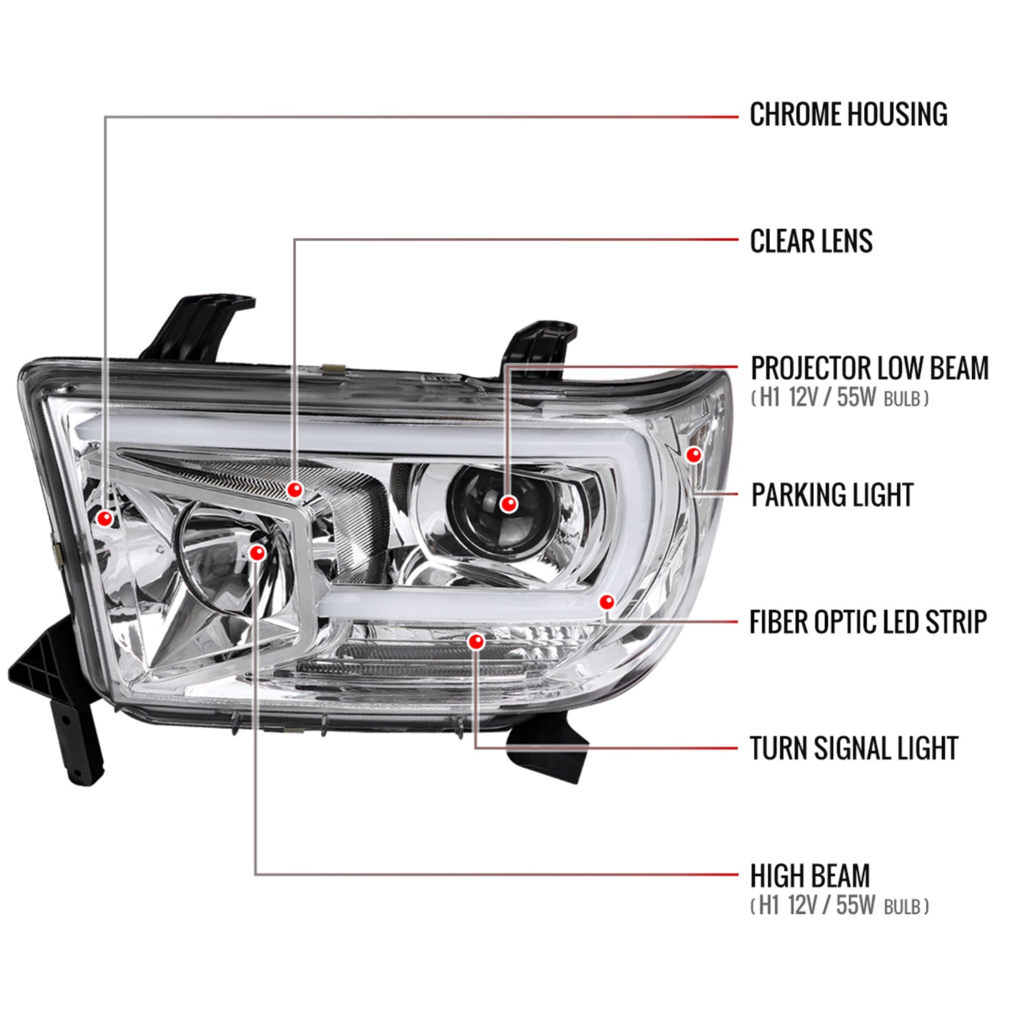 2007-2013 Toyota Tundra/ 2008-2017 Sequoia LED C-Bar Projector Headlights Chrome