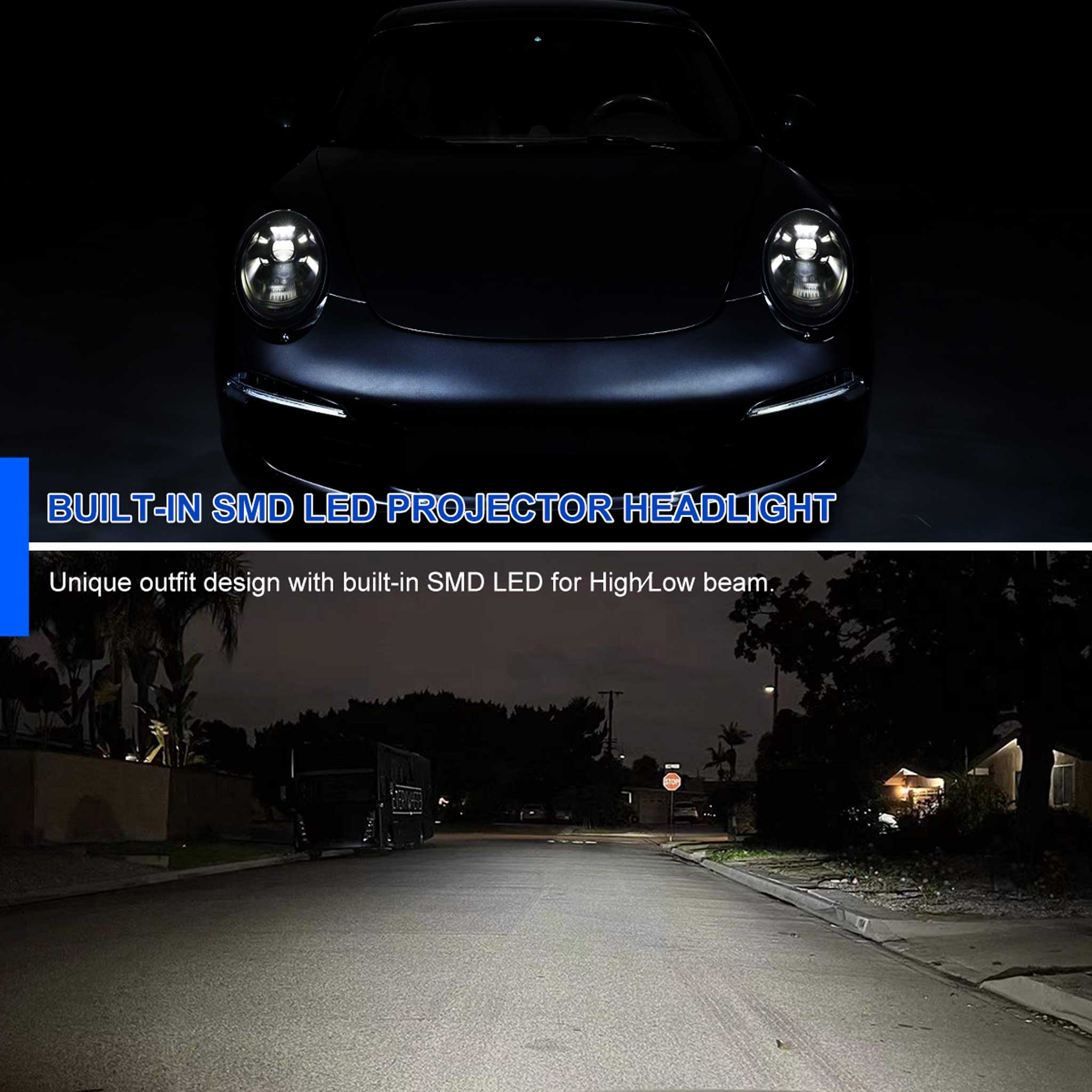 For Porsche 911 997.2 2009-2013 LED Projector DRL Headlights Matte Black Glossy Accents Clear Lens