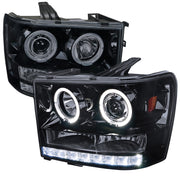 2007-2014 GMC Sierra SMD Dual Halo Projector Headlights Glossy Black/Smoke