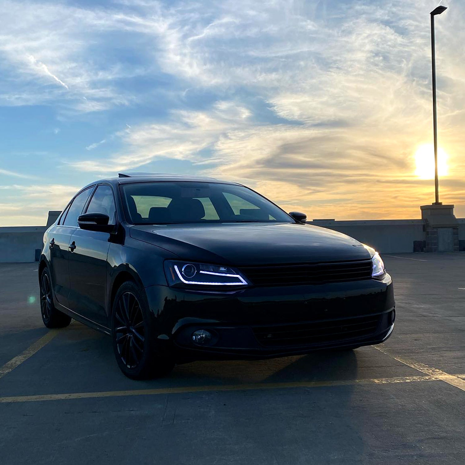 2011-2018 VW Jetta MK6 LED Bar Projector Headlights Glossy Black/Smoke Lens