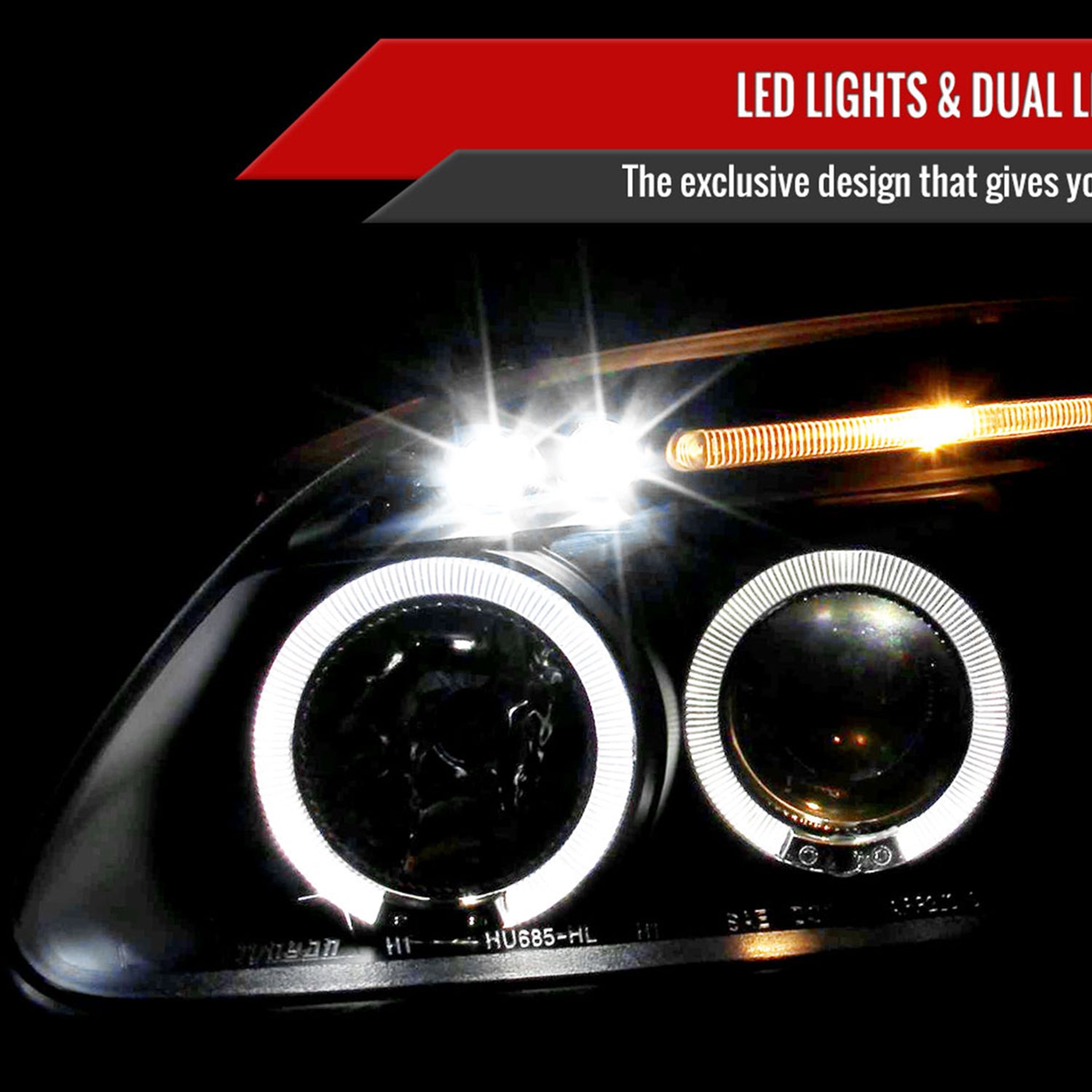 1996-1998 Honda Civic Dual Halo Projector Headlights Matte Black/Clear Lens