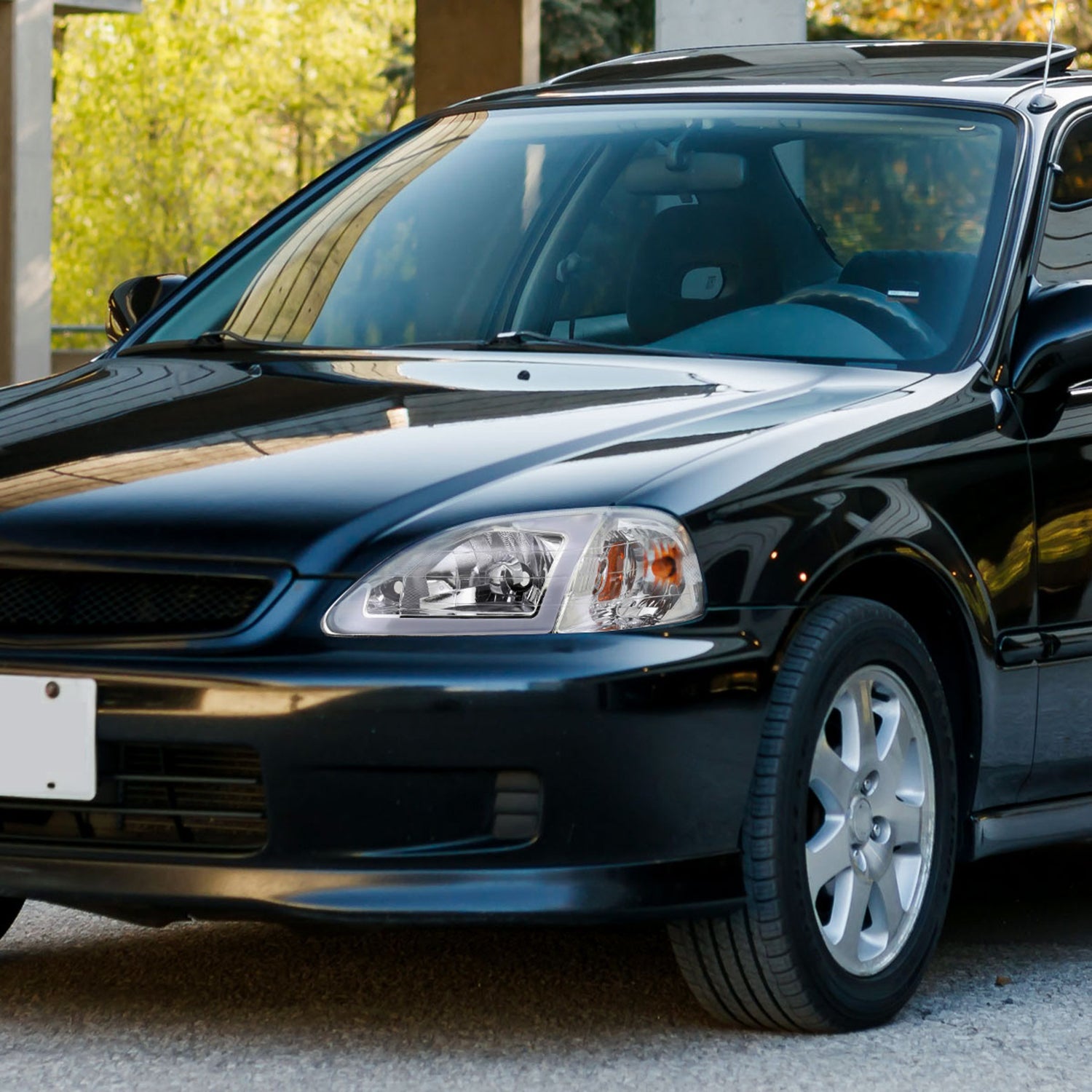 1999-2000 Honda Civic Coupe/SD LED Bar Factory Style Headlights Chrome/Clear