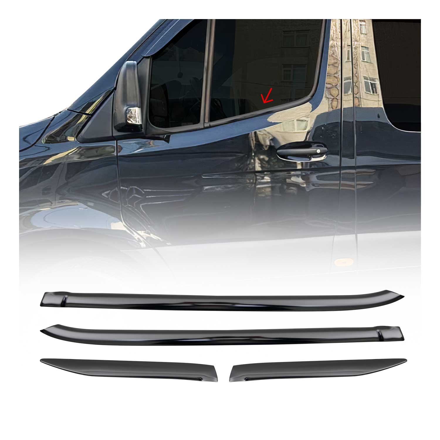 2019-2026 Mercedes Sprinter W907 910 Window Molding Trim Streamer Stainless Steel Dark