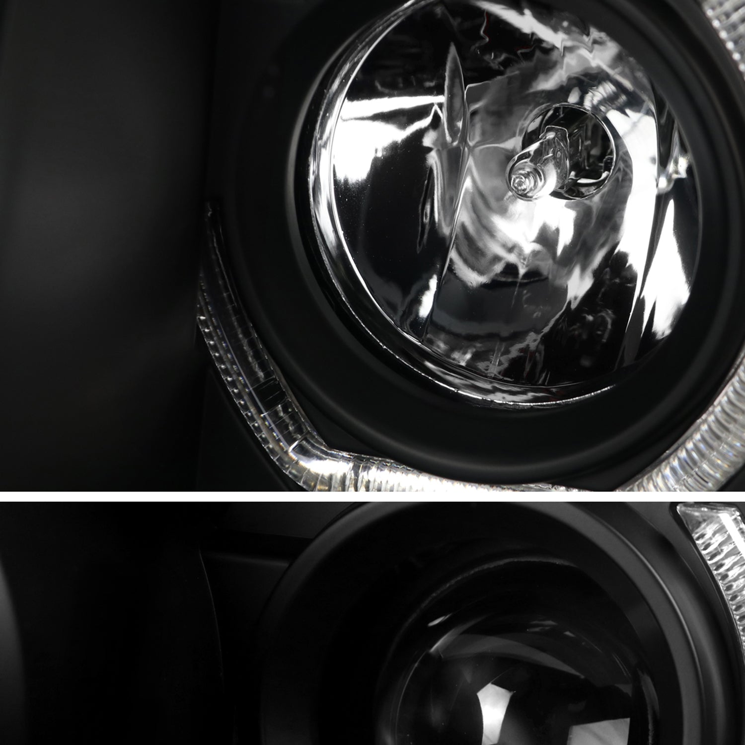 2009-2014 Ford F-150 Dual U-Ring Halo Projector Headlights LED Light Black