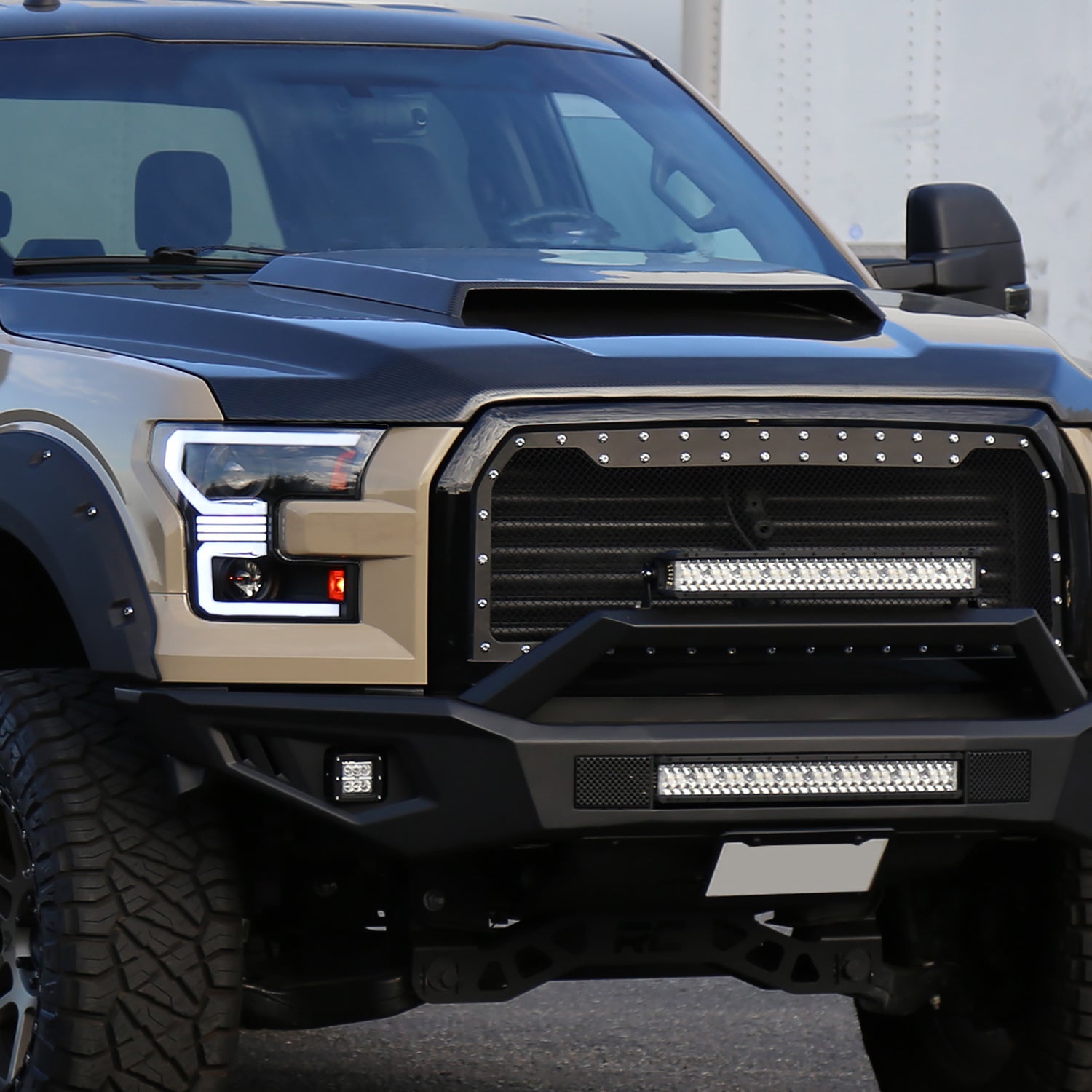 2015-2017 Ford F-150 LED Bar Projector Headlights Turn Signals Black / Clear