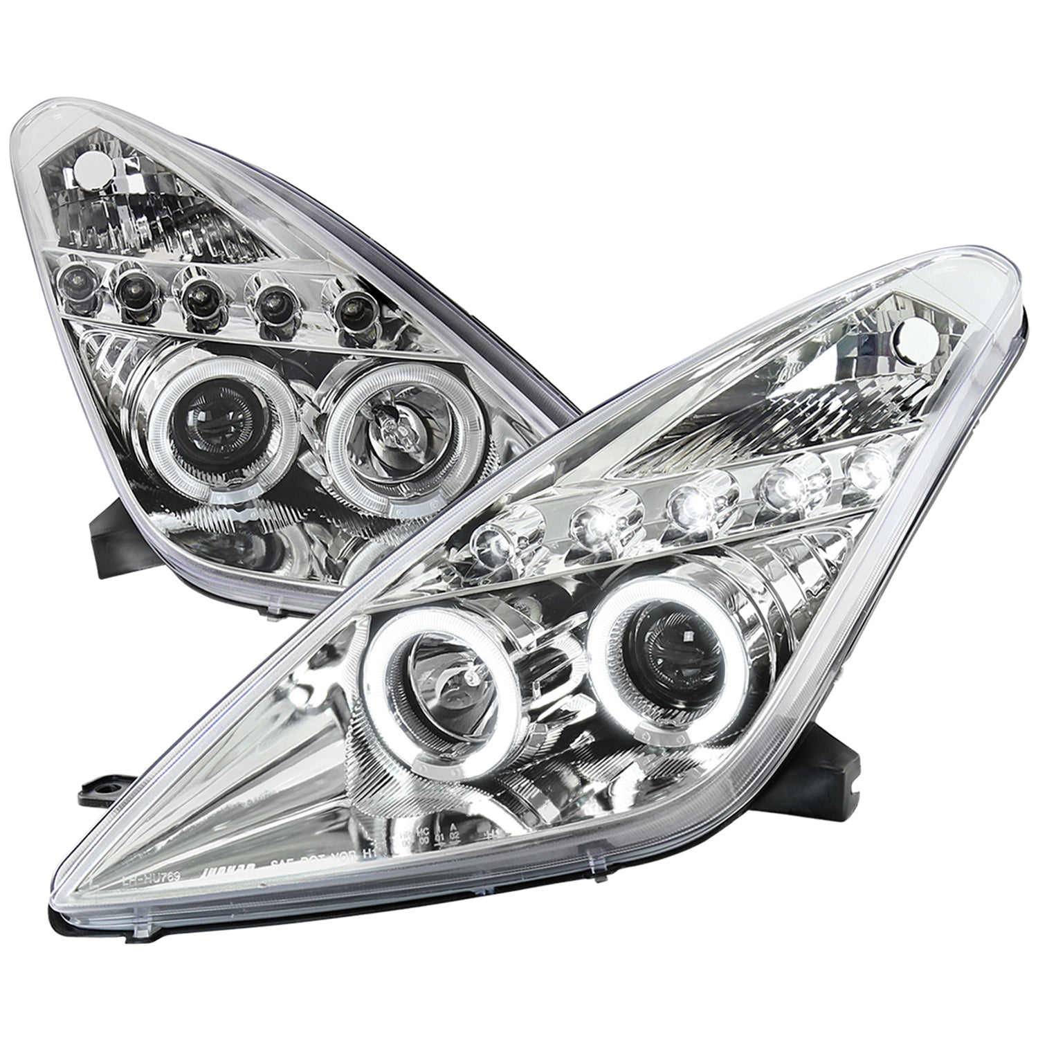 2000-2005 Toyota Celica Dual Halo Projector Headlights Chrome/Clear Lens