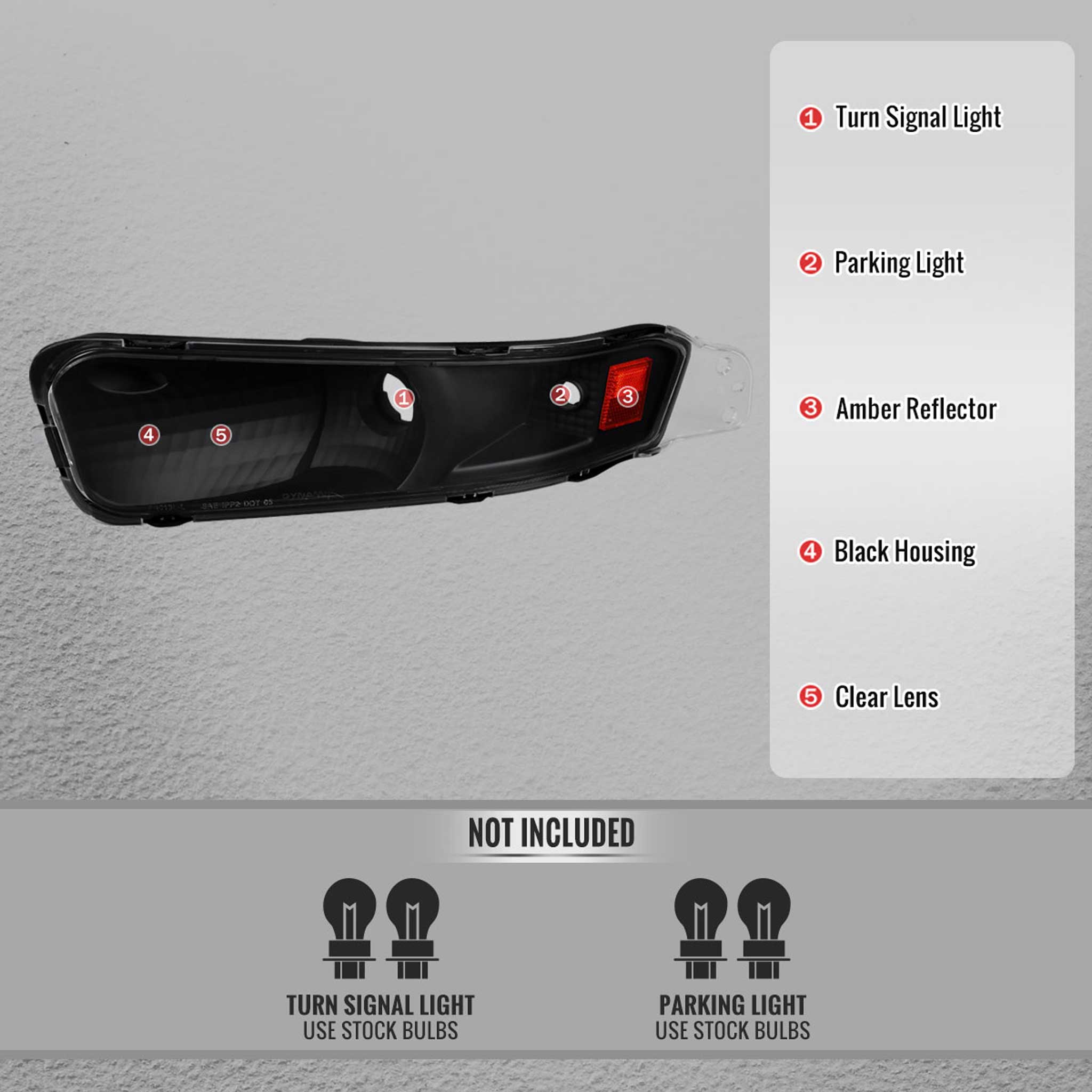 For Ford Mustang 2005-2009 Turn Signal Parking Lamp Matte Black Housing Clear Lens
