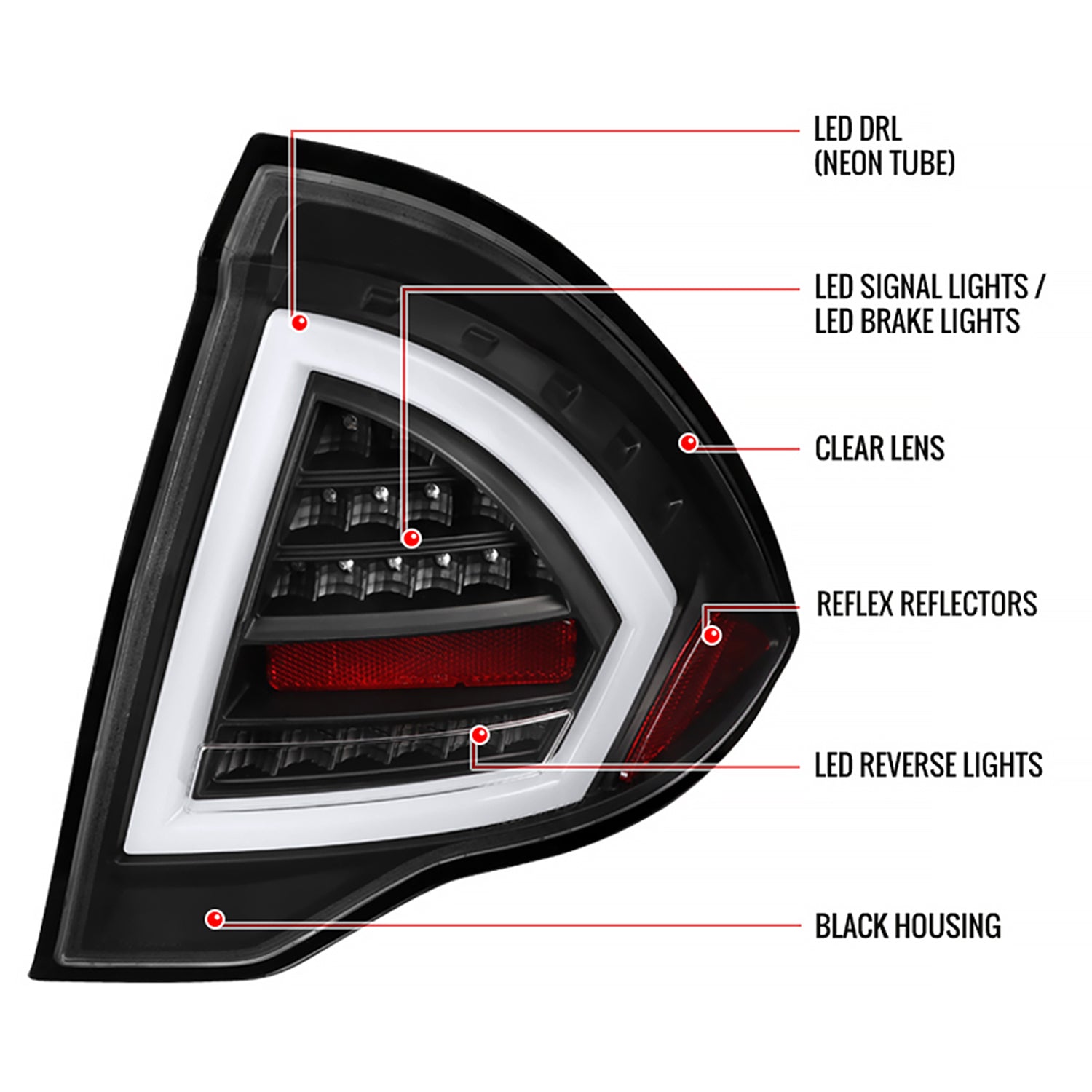 2010-2012 Ford Fusion LED Tail Lights Matte Black Housing/Clear Lens