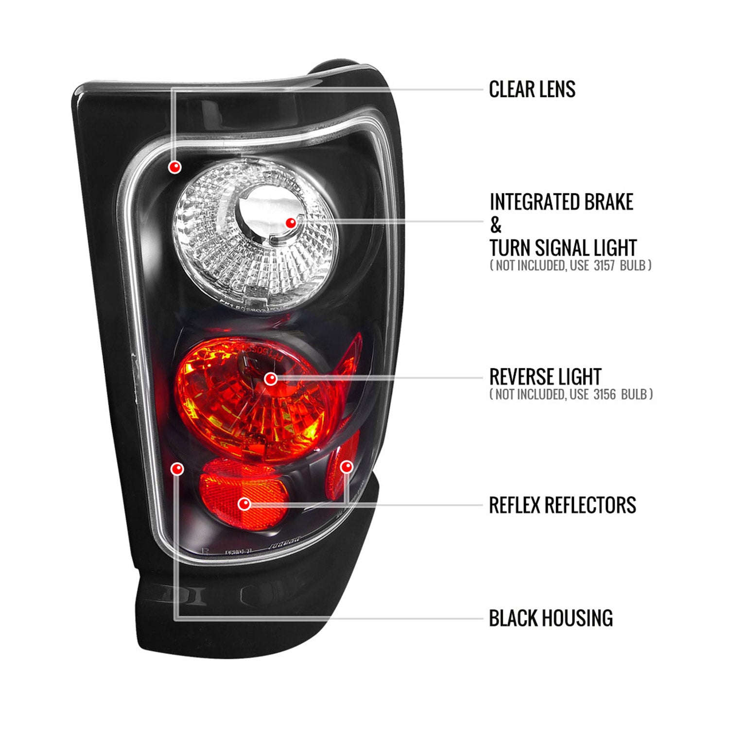 1994-2002 Dodge RAM Tail Lights Matte Black Housing/Clear Lens