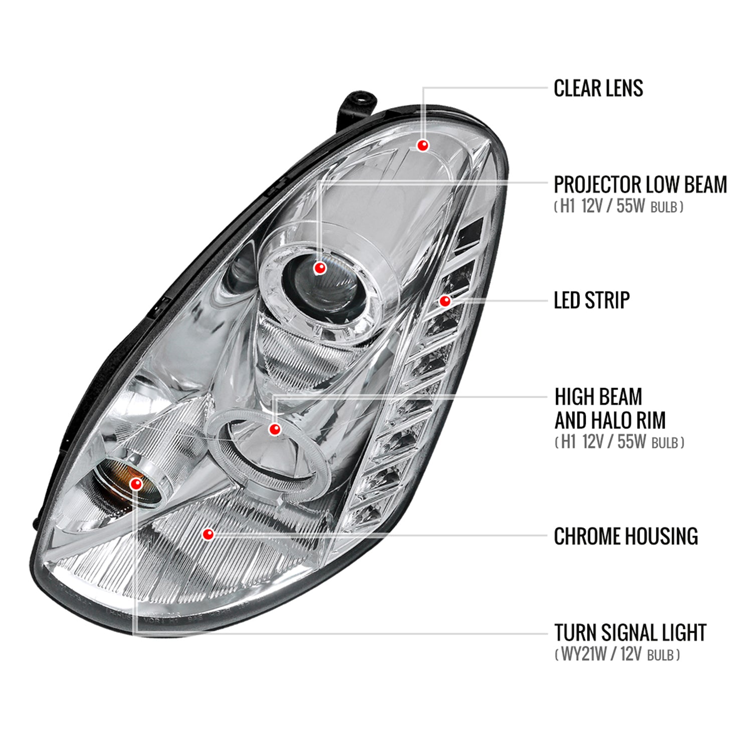 2005-2006 Infiniti G35 Sedan Halo Projector Headlights Chrome/Clear Lens