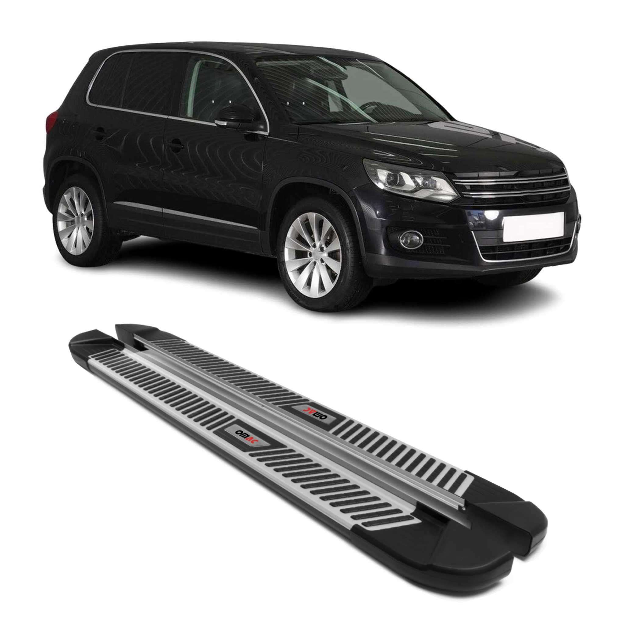 2009-2017 VW Tiguan Running Boards Side Steps Silver & Black