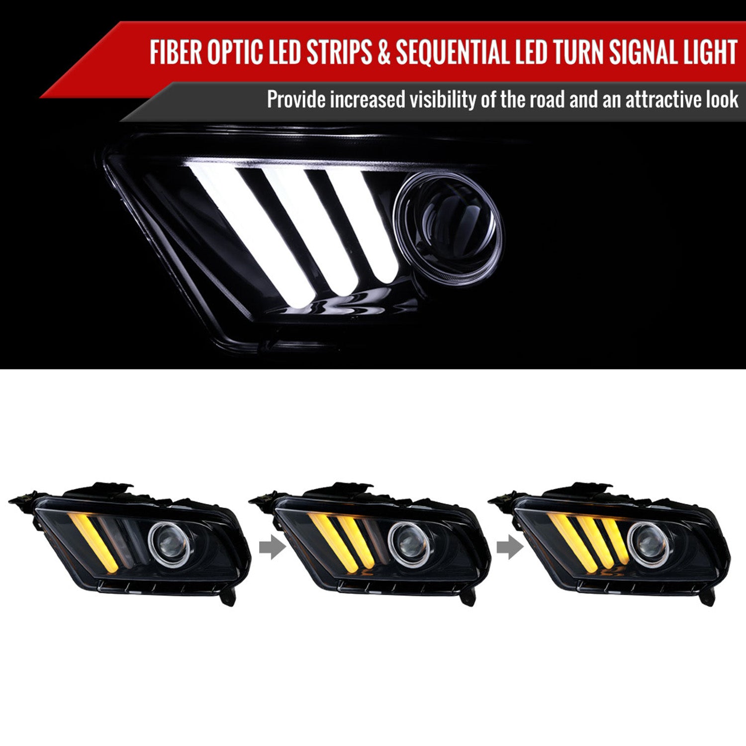 2010-2014 Ford Mustang LED Bar Projector Headlights Turn Signals Black