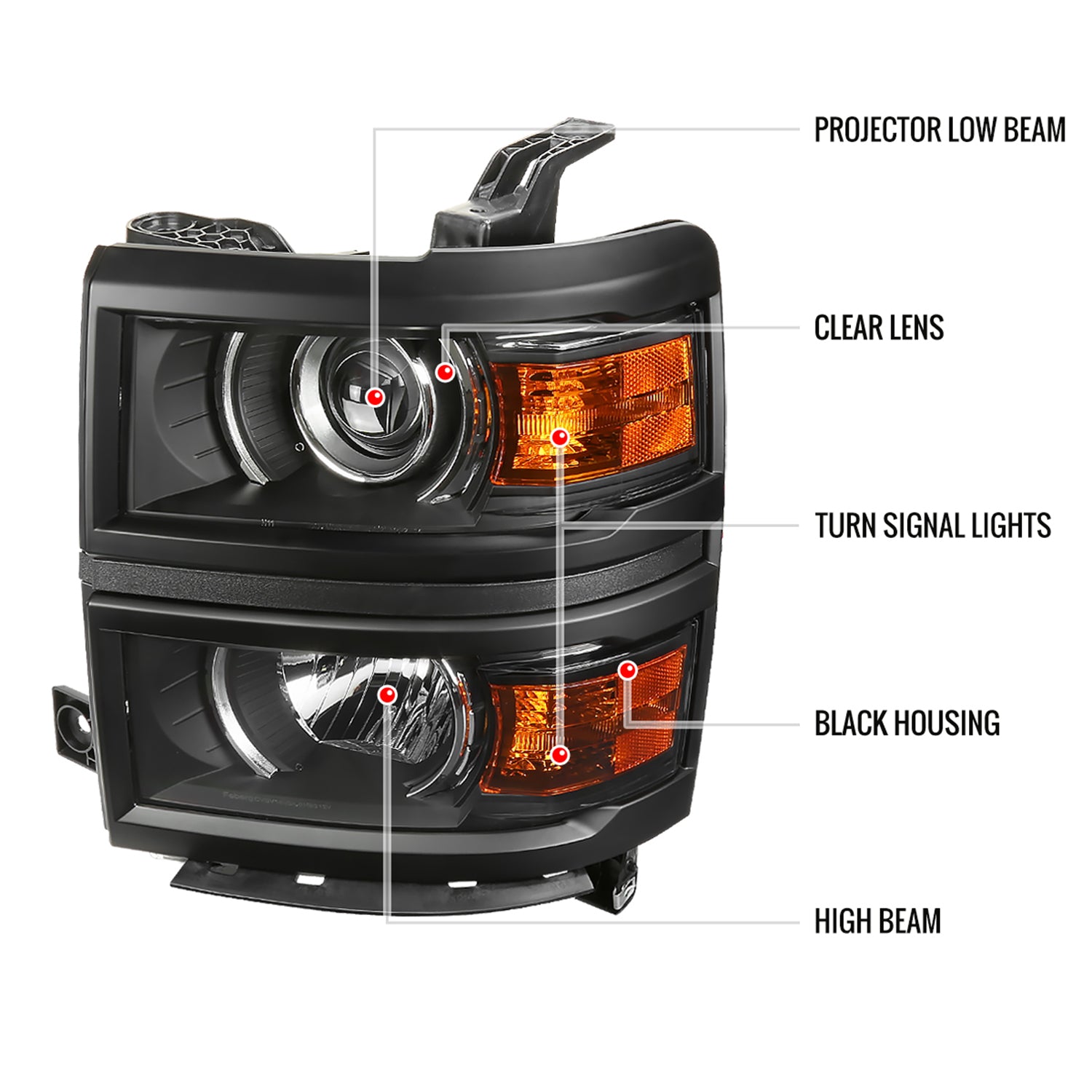 2014-2015 Chevy Silverado 1500 Projector Headlights Matte Black/Clear Lens