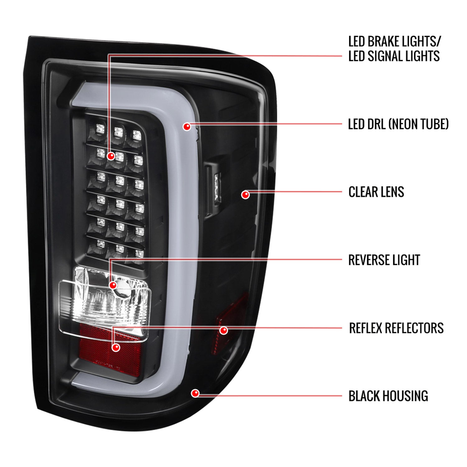 2014-2018 GMC Sierra 1500/2500HD/3500HD V2 LED Tail Lights Matte Black/Clear