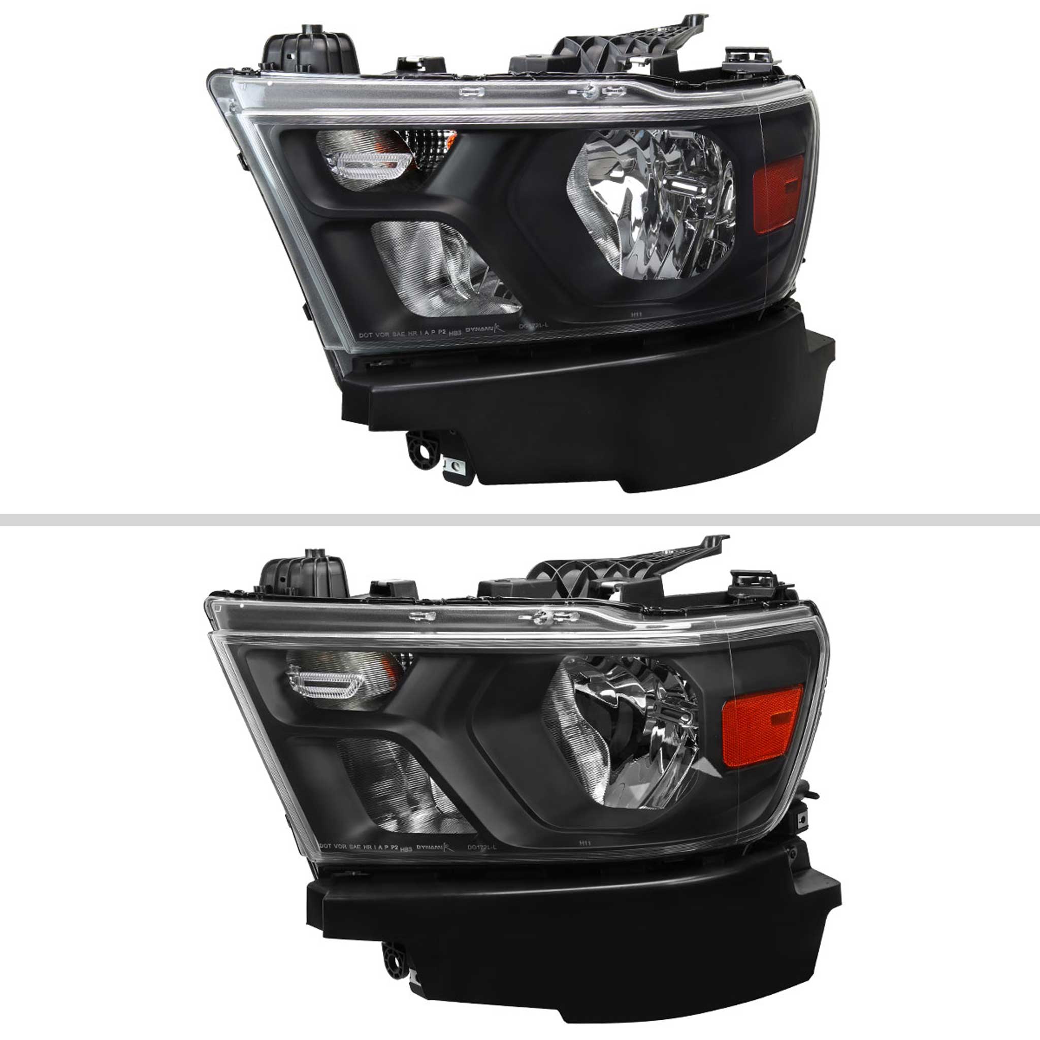 For Dodge RAM 1500 2019-2024 Factory Style Crystal Headlight Driver Side Only Black Housing Clear Lens