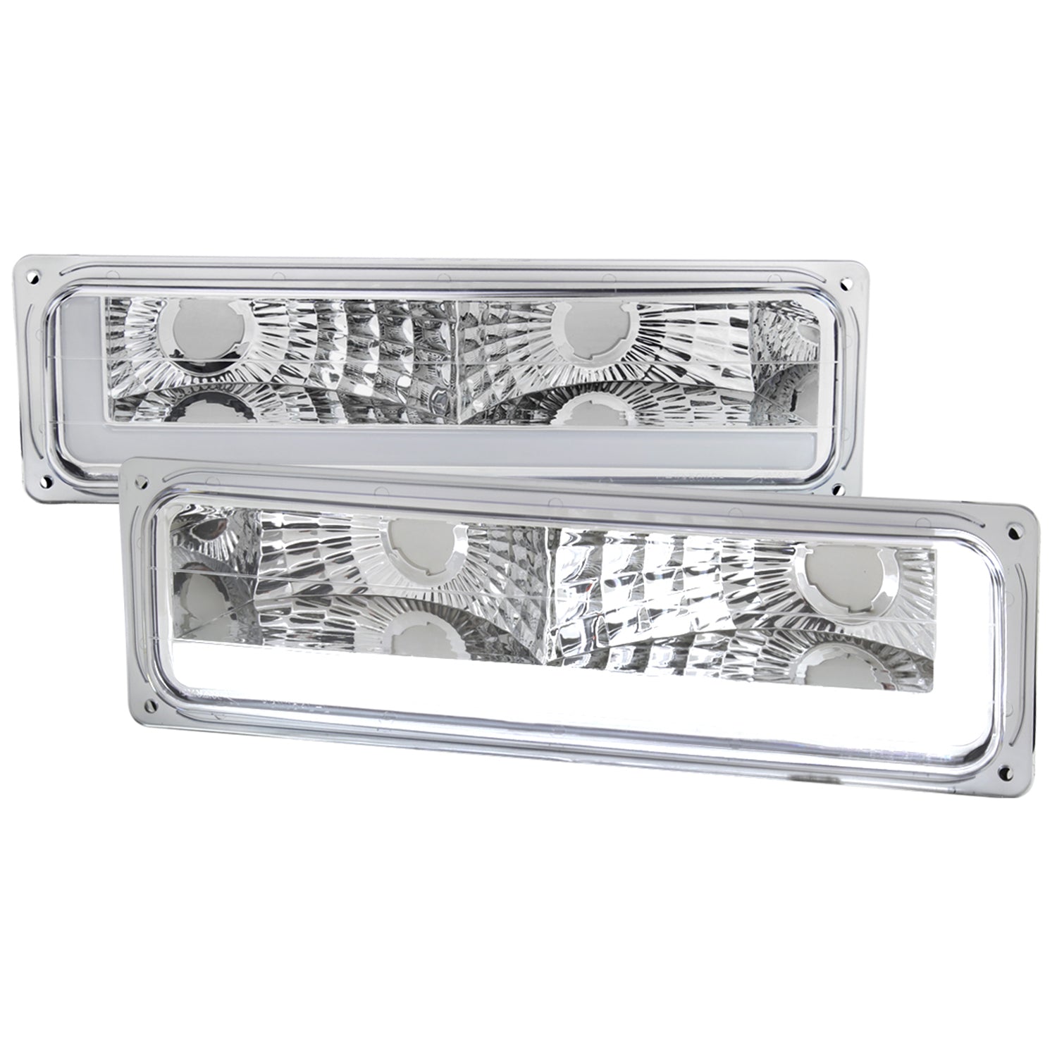 1988-1998 Chevy/GMC C10 C/K LED Strip Bumper Corner Signal Lights Chrome/Clear